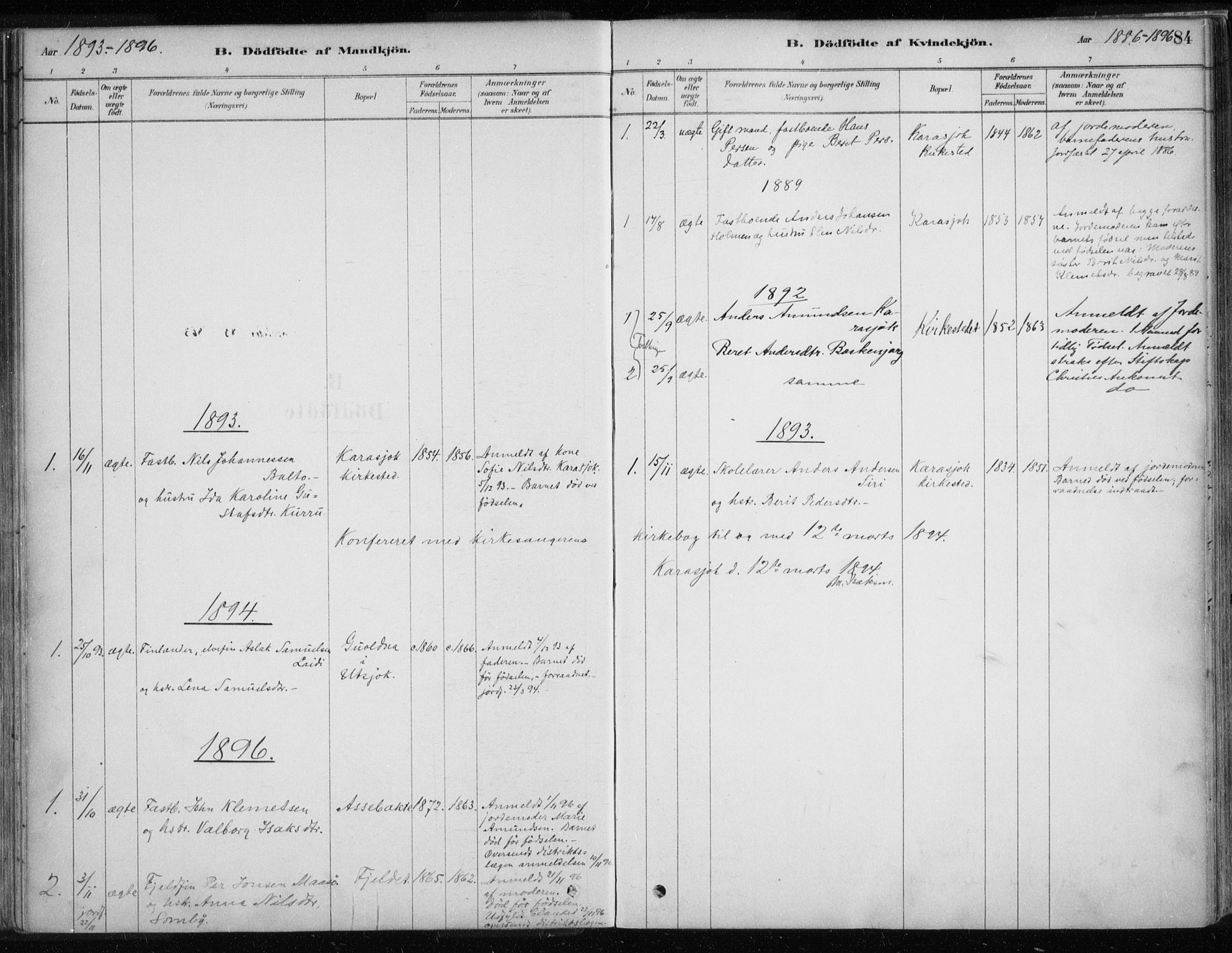 Karasjok sokneprestkontor, AV/SATØ-S-1352/H/Ha/L0002kirke: Parish register (official) no. 2, 1885-1906, p. 84