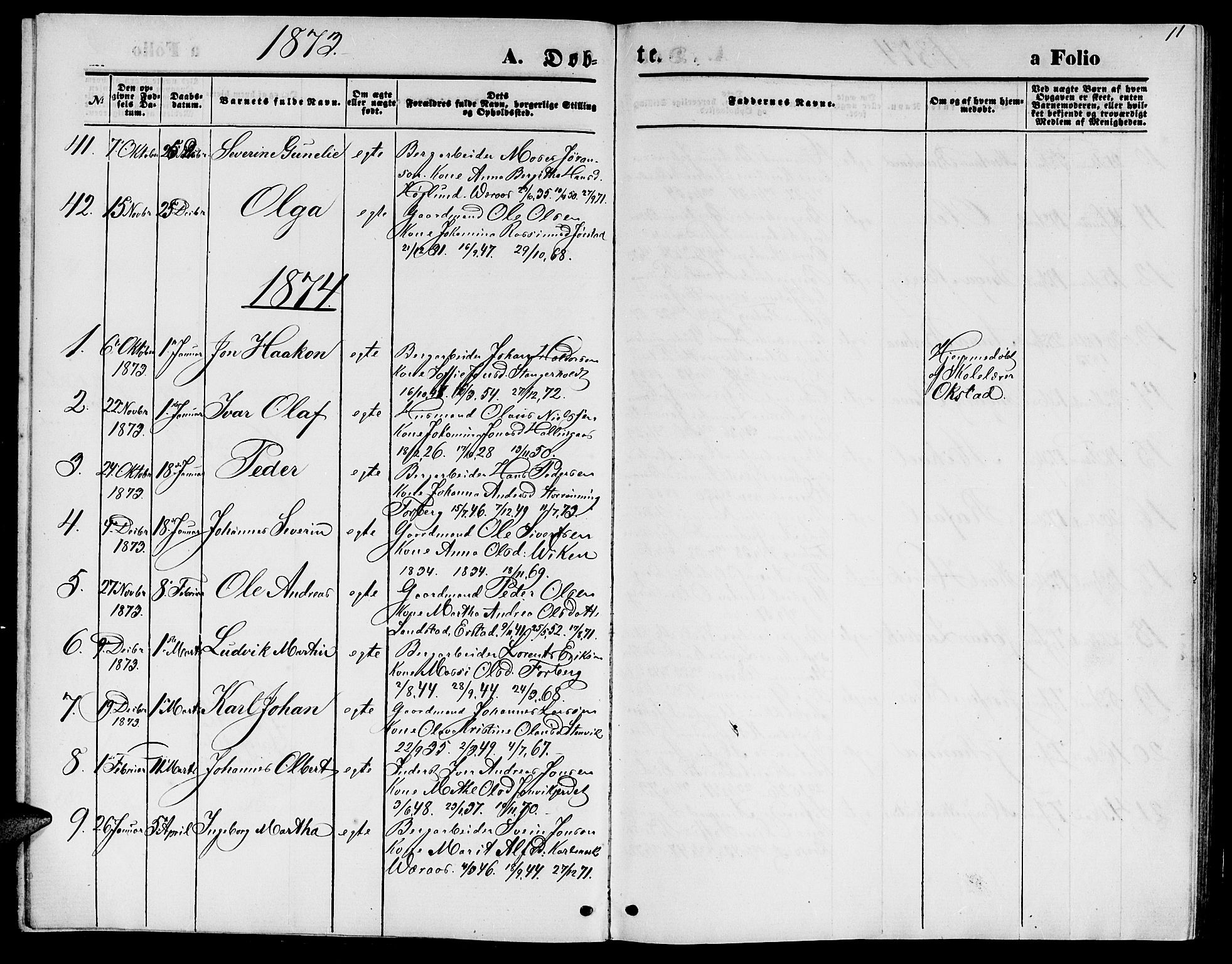 Ministerialprotokoller, klokkerbøker og fødselsregistre - Nord-Trøndelag, SAT/A-1458/722/L0225: Parish register (copy) no. 722C01, 1871-1888, p. 11