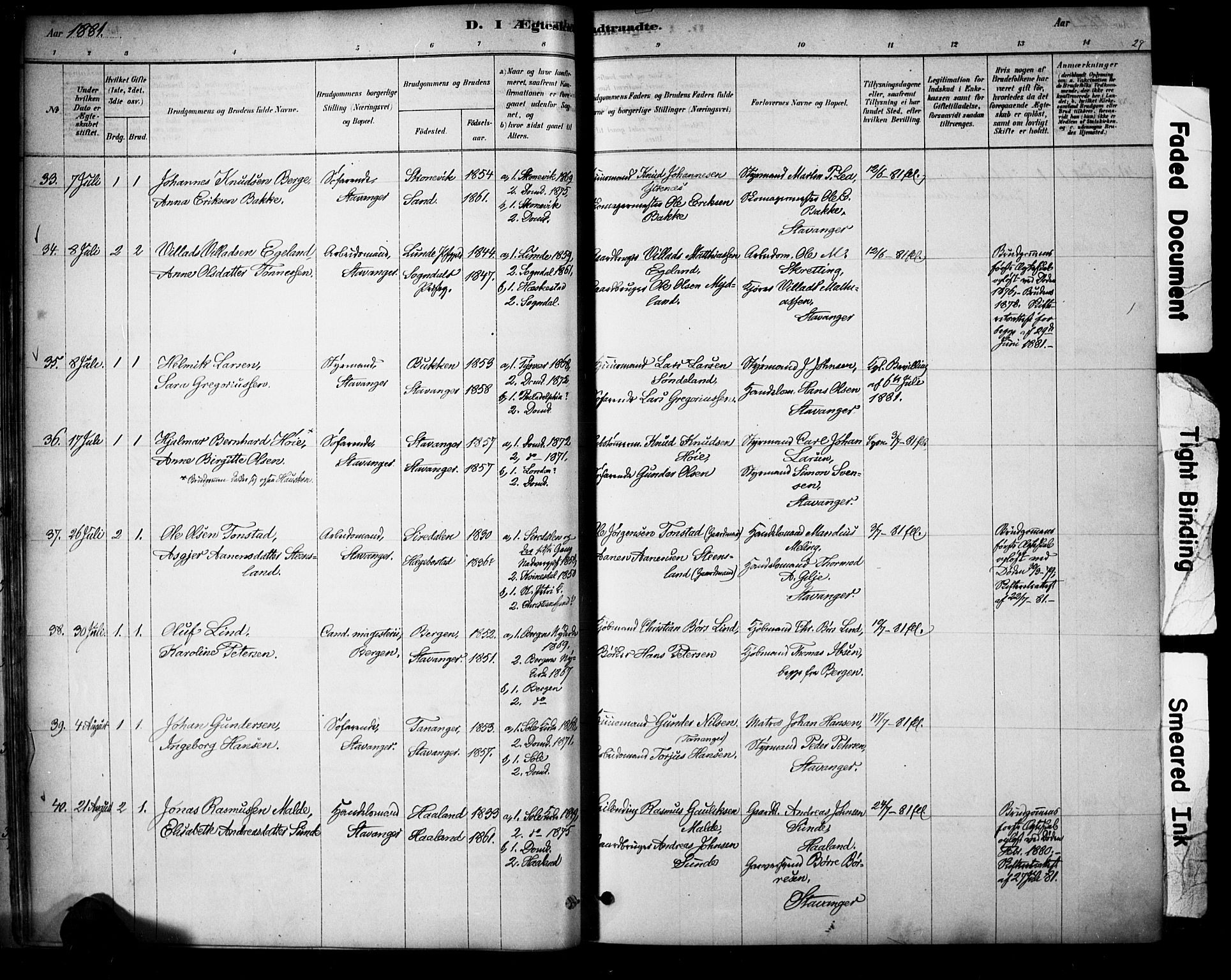 Domkirken sokneprestkontor, AV/SAST-A-101812/001/30/30BA/L0029: Parish register (official) no. A 28, 1878-1904, p. 27