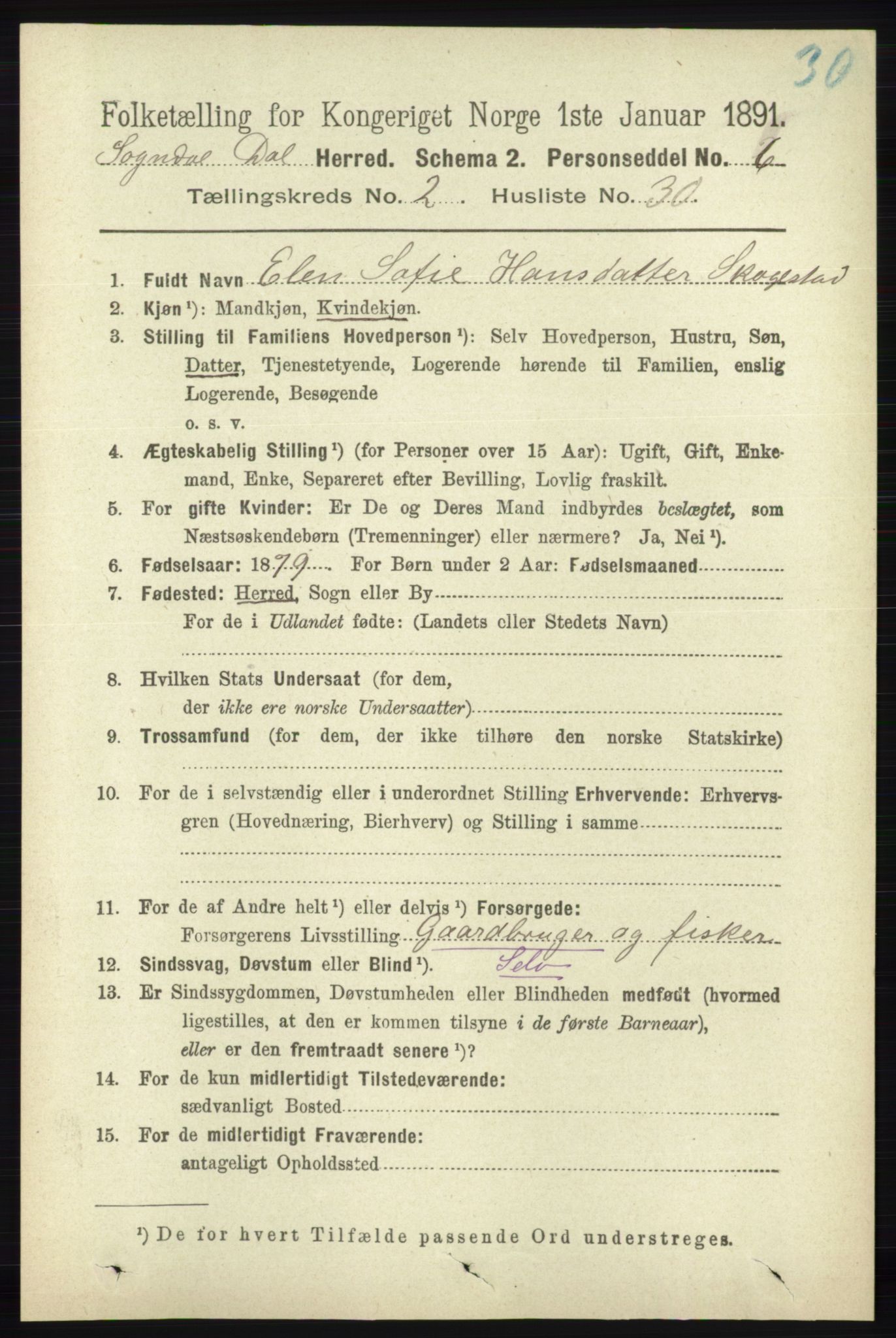 RA, 1891 census for 1111 Sokndal, 1891, p. 653