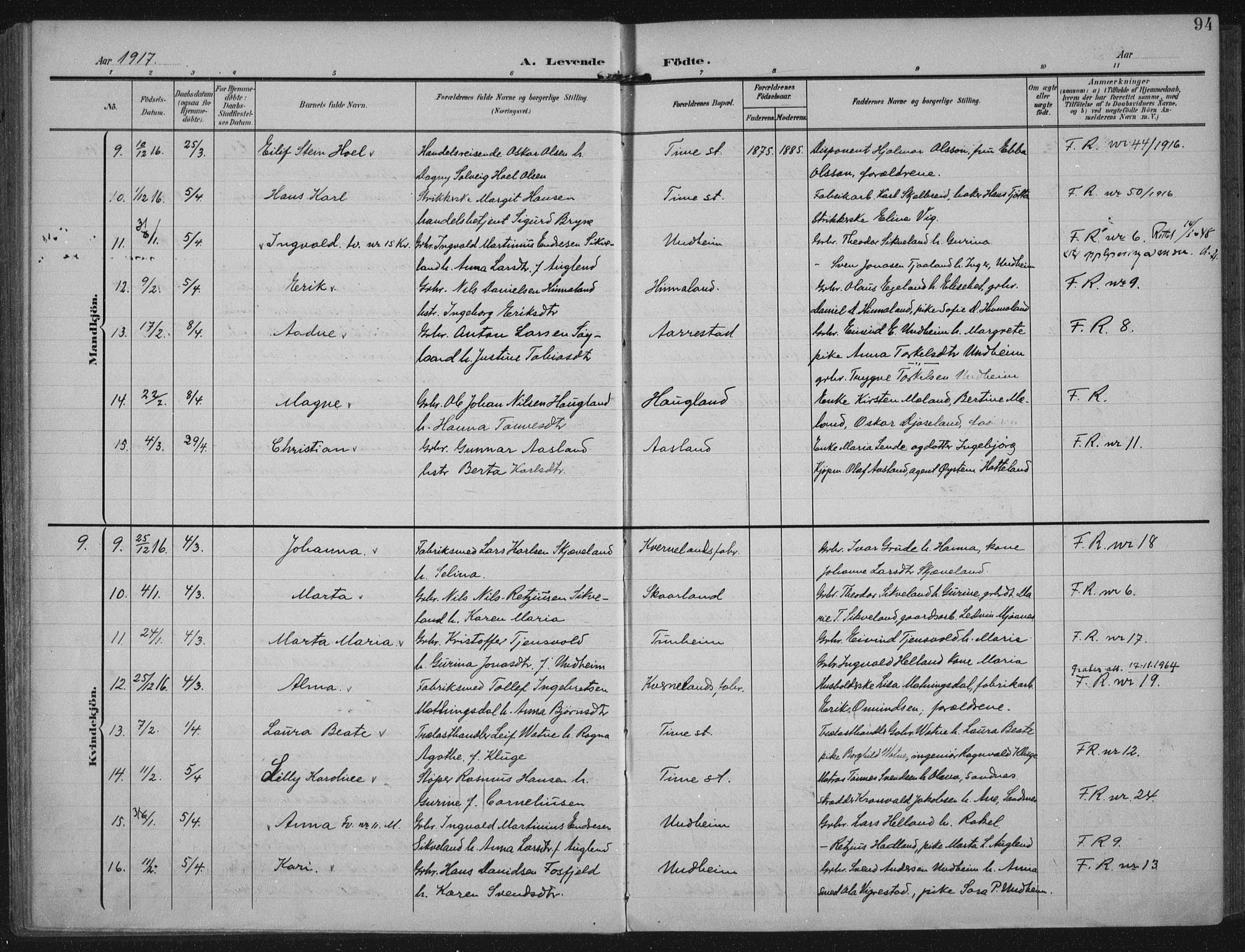 Lye sokneprestkontor, AV/SAST-A-101794/002/A/L0001: Parish register (official) no. A 12, 1904-1920, p. 94