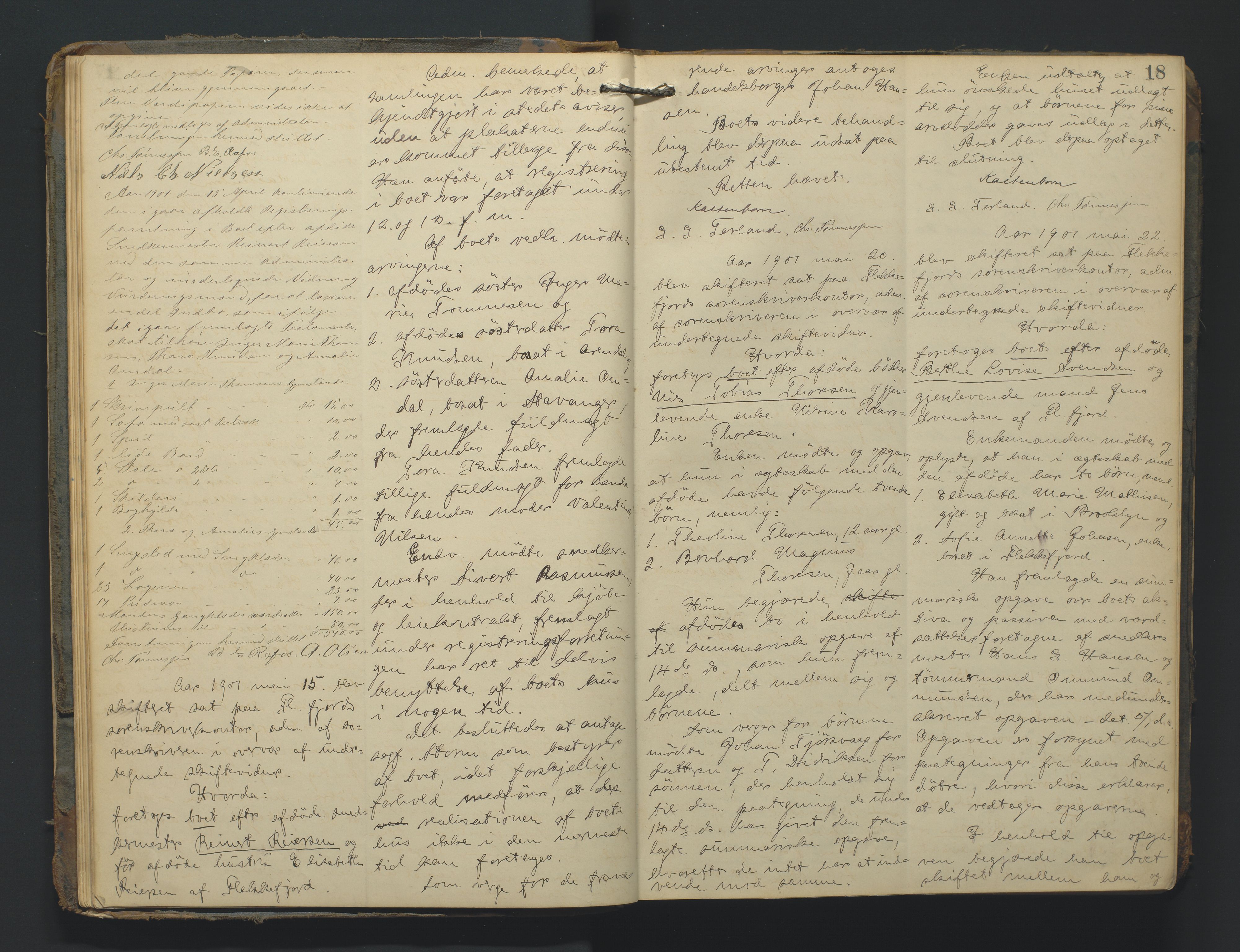 Flekkefjord byfogd, AV/SAK-1222-0002/H/Hc/L0004: Skifteprotokoll nr. 4, 1900-1913, p. 18