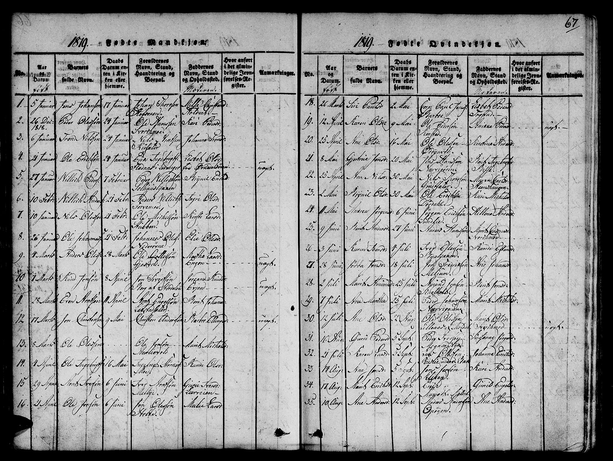 Ministerialprotokoller, klokkerbøker og fødselsregistre - Sør-Trøndelag, SAT/A-1456/668/L0803: Parish register (official) no. 668A03, 1800-1826, p. 67