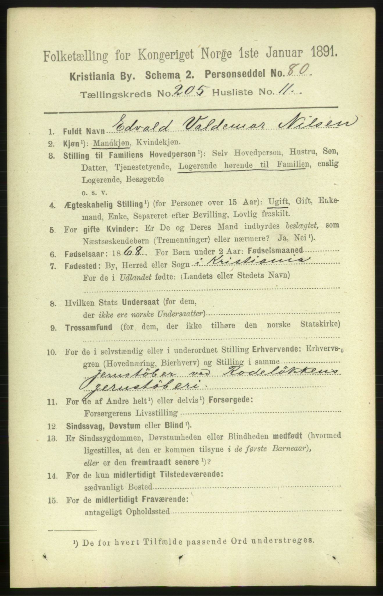 RA, 1891 census for 0301 Kristiania, 1891, p. 123815