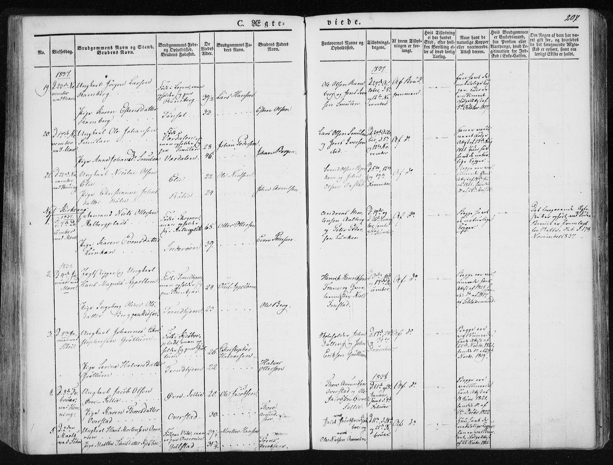Ministerialprotokoller, klokkerbøker og fødselsregistre - Nord-Trøndelag, SAT/A-1458/735/L0339: Parish register (official) no. 735A06 /1, 1836-1848, p. 207