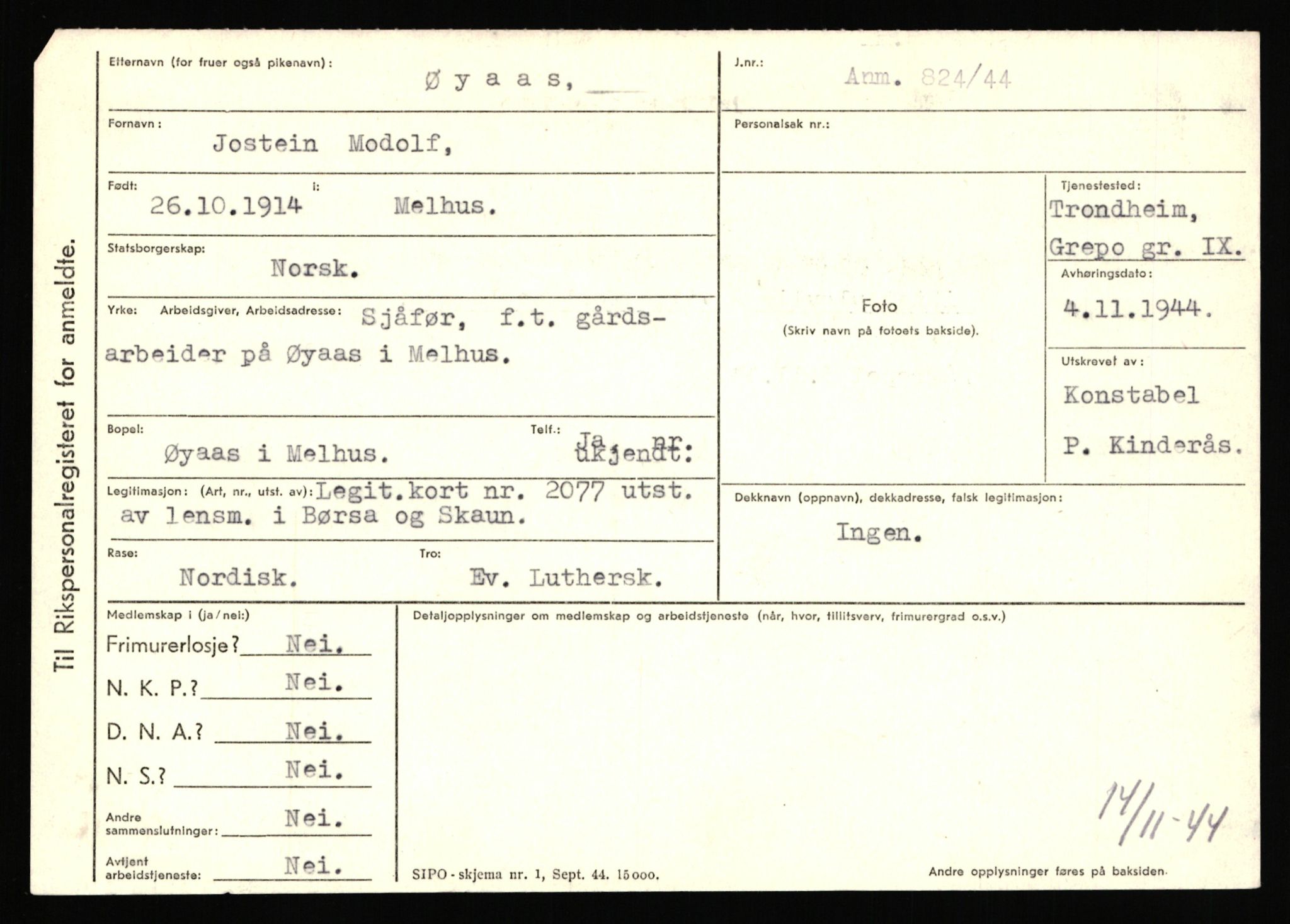 Statspolitiet - Hovedkontoret / Osloavdelingen, AV/RA-S-1329/C/Ca/L0016: Uberg - Øystese, 1943-1945, p. 4188