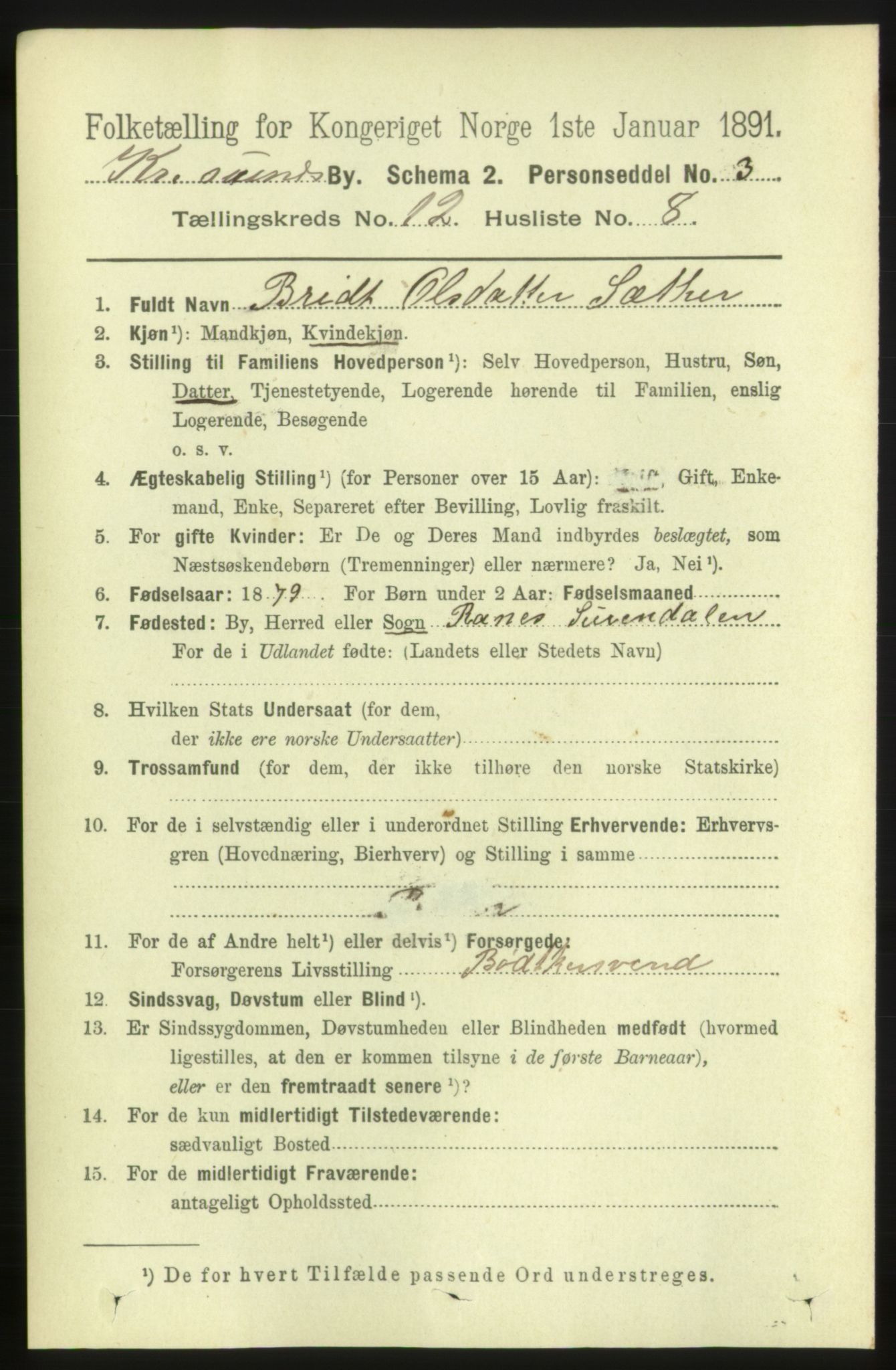 RA, 1891 census for 1503 Kristiansund, 1891, p. 9235