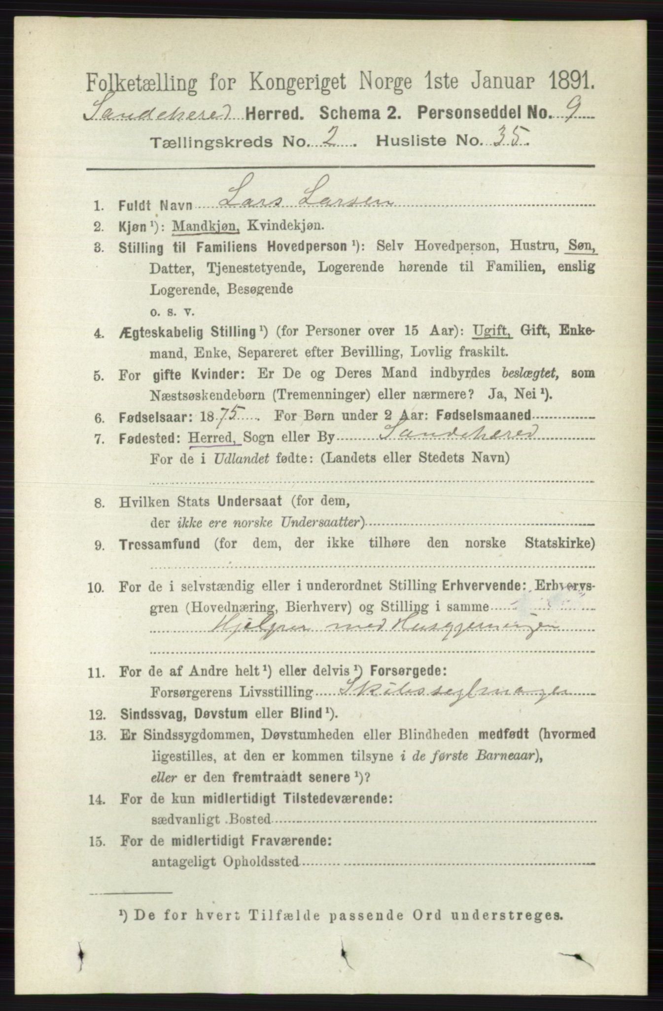 RA, 1891 census for 0724 Sandeherred, 1891, p. 1236