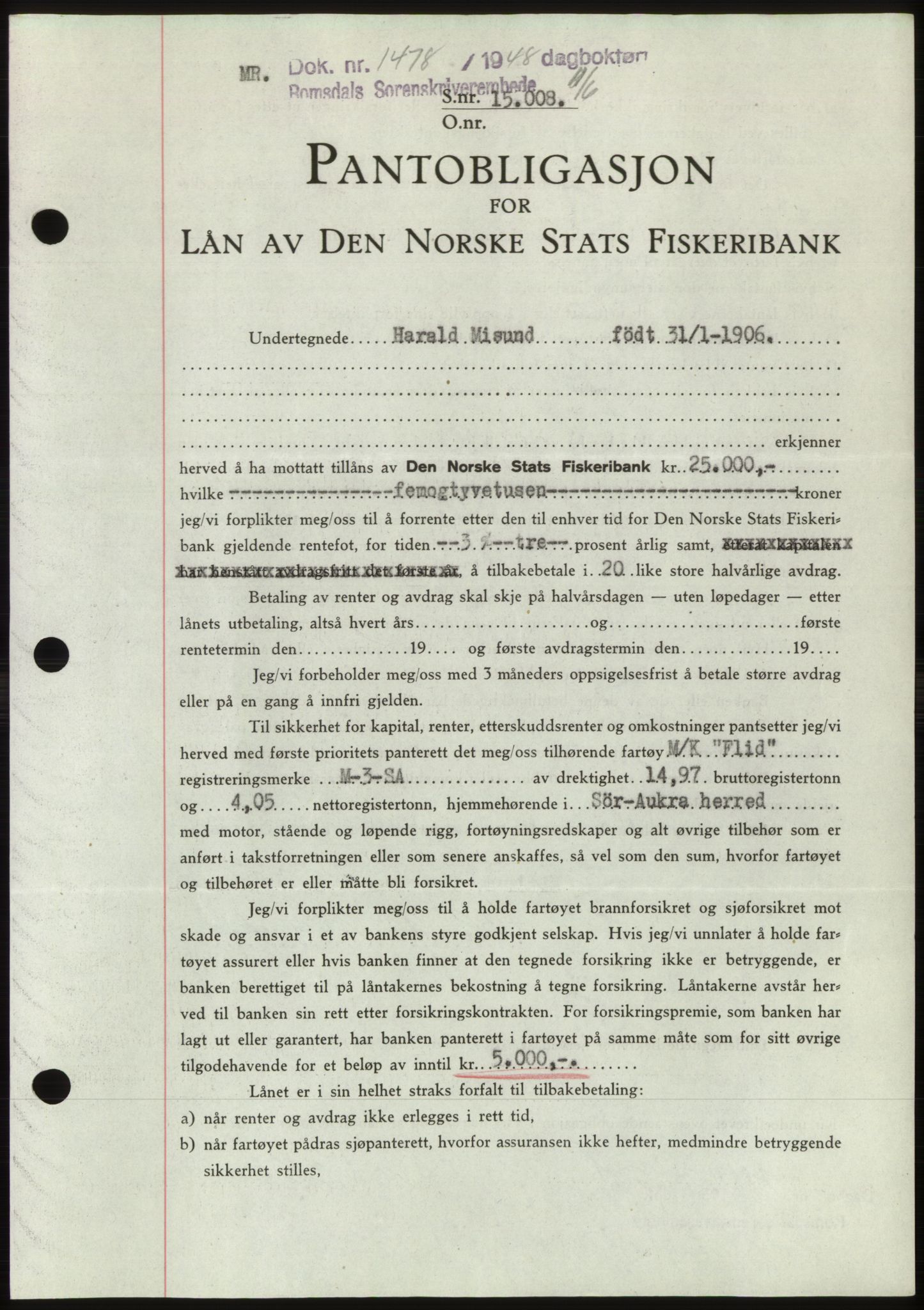 Romsdal sorenskriveri, AV/SAT-A-4149/1/2/2C: Mortgage book no. B4, 1948-1949, Diary no: : 1478/1948