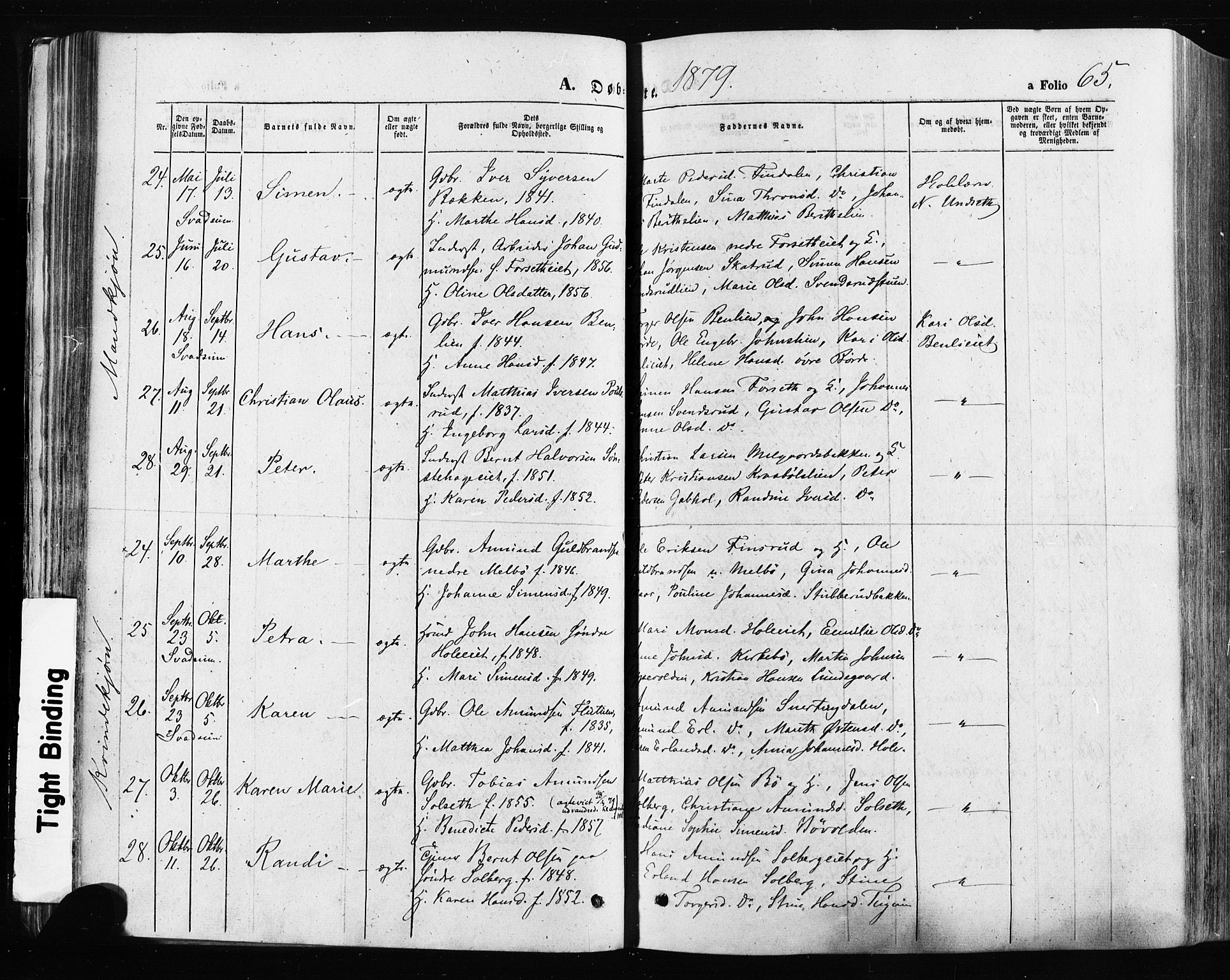 Gausdal prestekontor, SAH/PREST-090/H/Ha/Haa/L0010: Parish register (official) no. 10, 1867-1886, p. 65