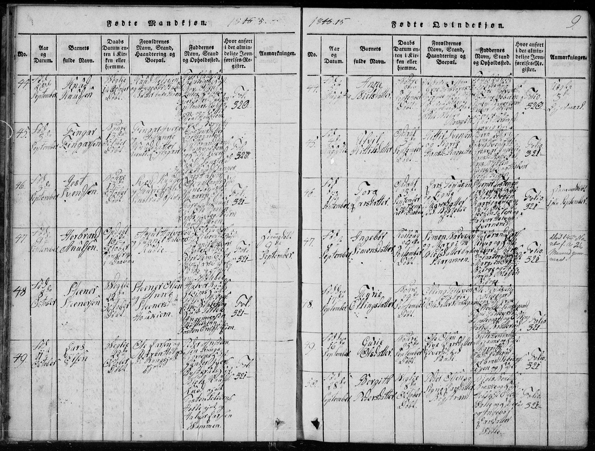 Rollag kirkebøker, AV/SAKO-A-240/G/Ga/L0001: Parish register (copy) no. I 1, 1814-1831, p. 9