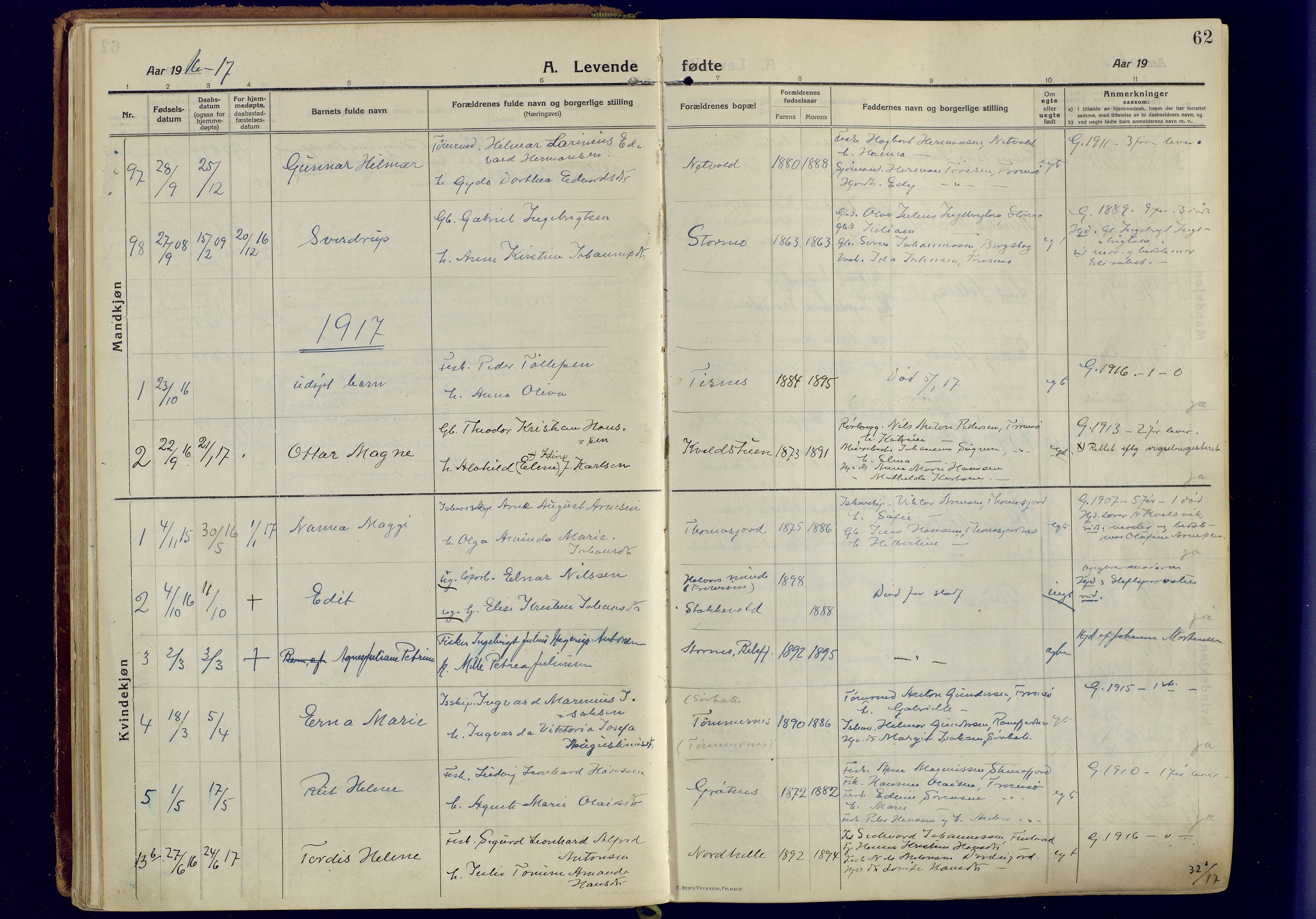 Tromsøysund sokneprestkontor, AV/SATØ-S-1304/G/Ga/L0008kirke: Parish register (official) no. 8, 1914-1922, p. 62