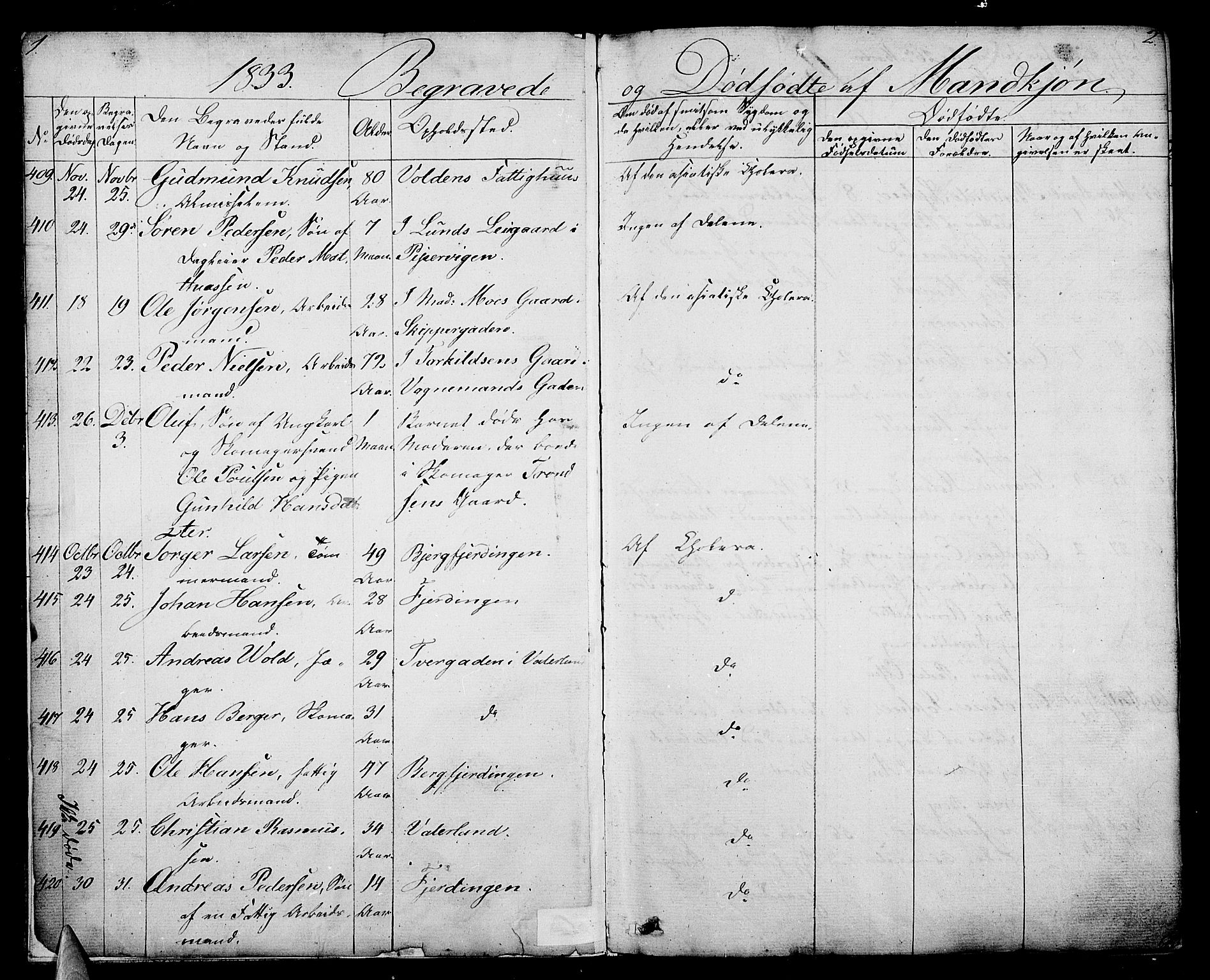 Oslo domkirke Kirkebøker, SAO/A-10752/F/Fa/L0024: Parish register (official) no. 24, 1833-1846, p. 1-2