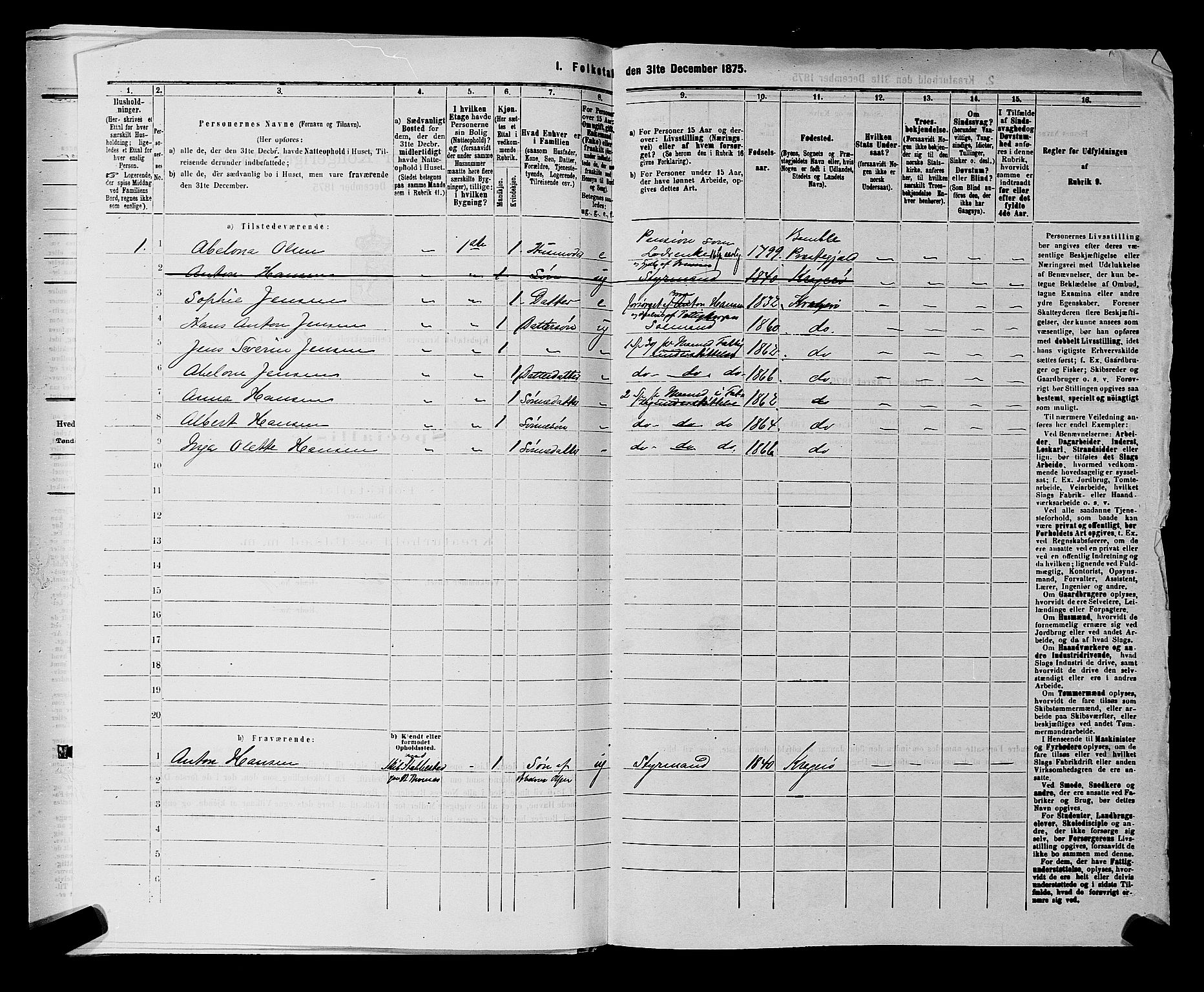 SAKO, 1875 census for 0801P Kragerø, 1875, p. 803