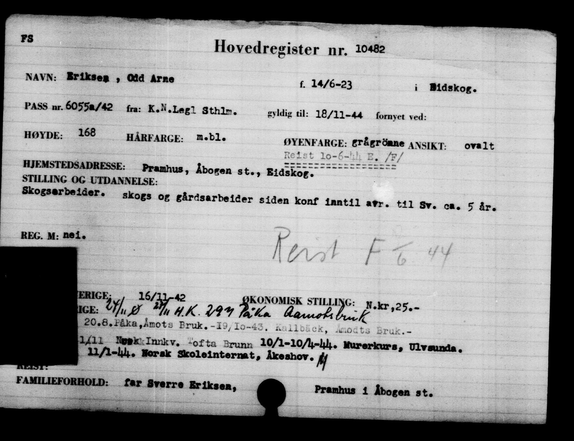 Utenriksstasjonene, Legasjonen i Stockholm, Flyktningkontoret, AV/RA-S-6753/V/Va/L0006: Kjesäterkartoteket, flyktninger med registreringsnr. 9400-12711, 1940-1945, p. 1245