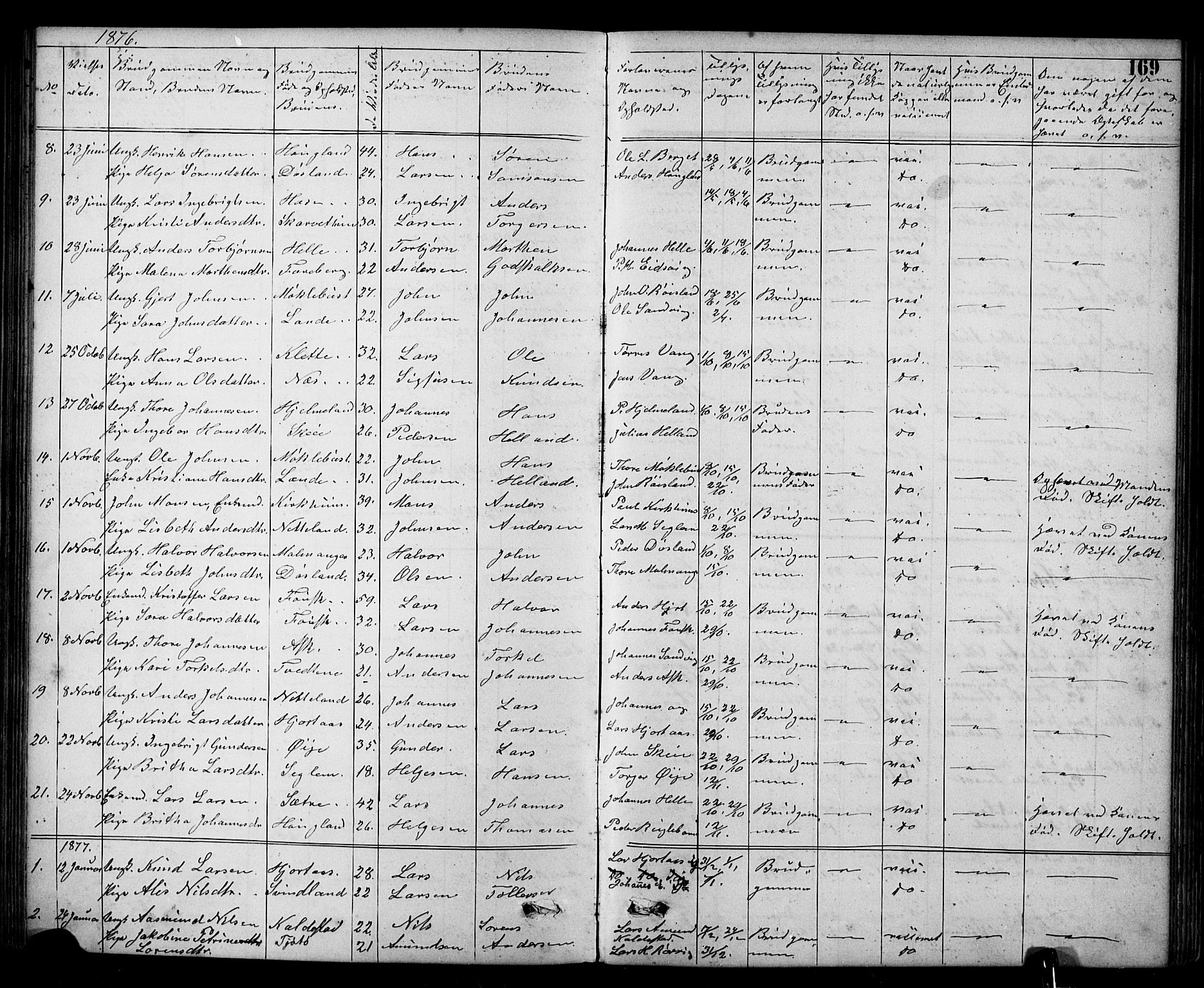 Kvinnherad sokneprestembete, SAB/A-76401/H/Hab: Parish register (copy) no. A 2, 1873-1900, p. 169
