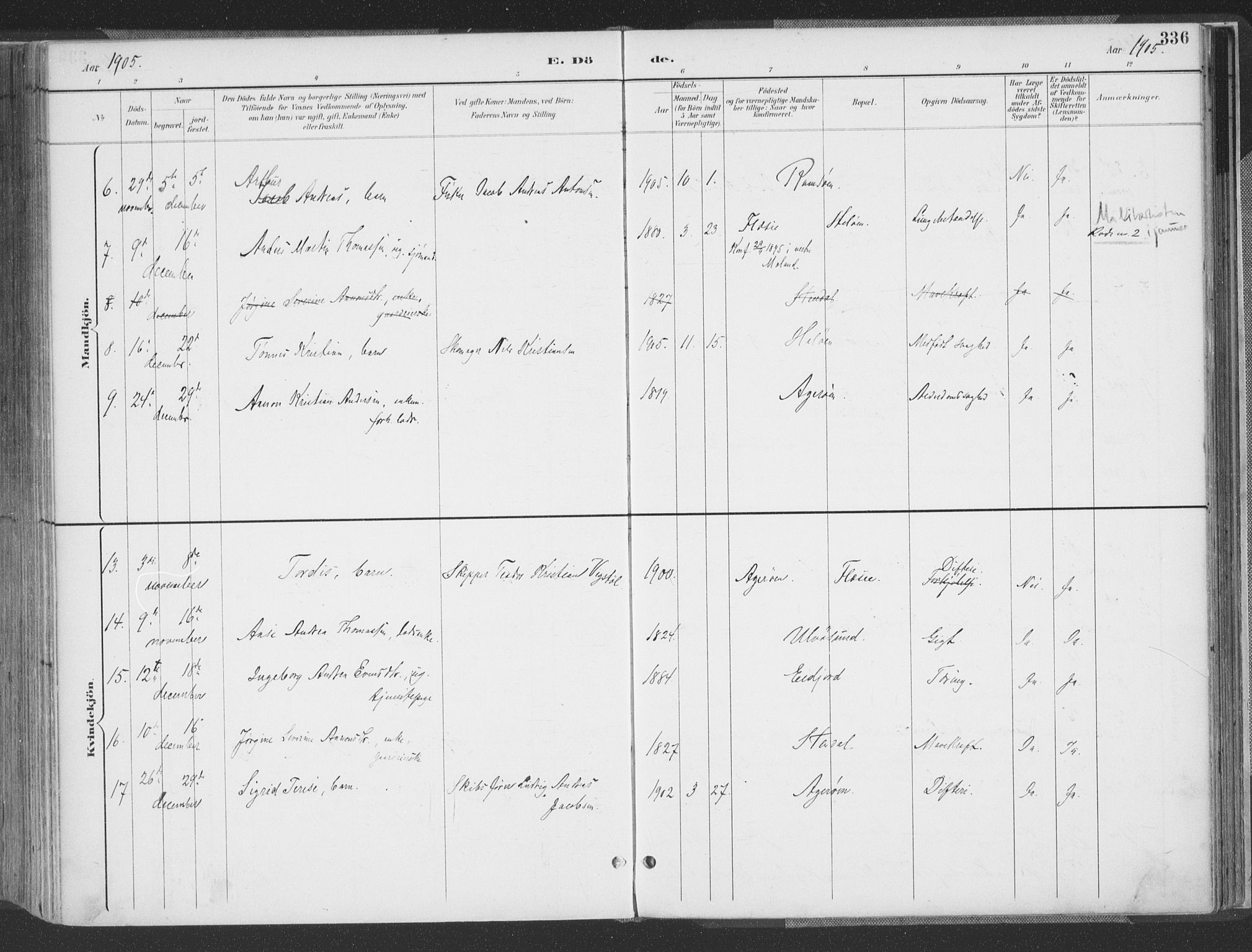 Høvåg sokneprestkontor, AV/SAK-1111-0025/F/Fa/L0006: Parish register (official) no. A 6, 1894-1923, p. 336