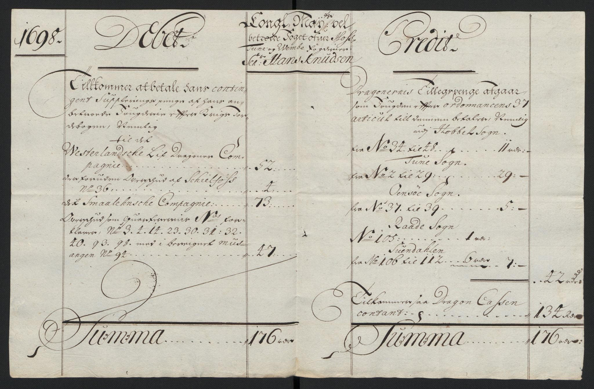 Rentekammeret inntil 1814, Reviderte regnskaper, Fogderegnskap, AV/RA-EA-4092/R04/L0127: Fogderegnskap Moss, Onsøy, Tune, Veme og Åbygge, 1698, p. 116