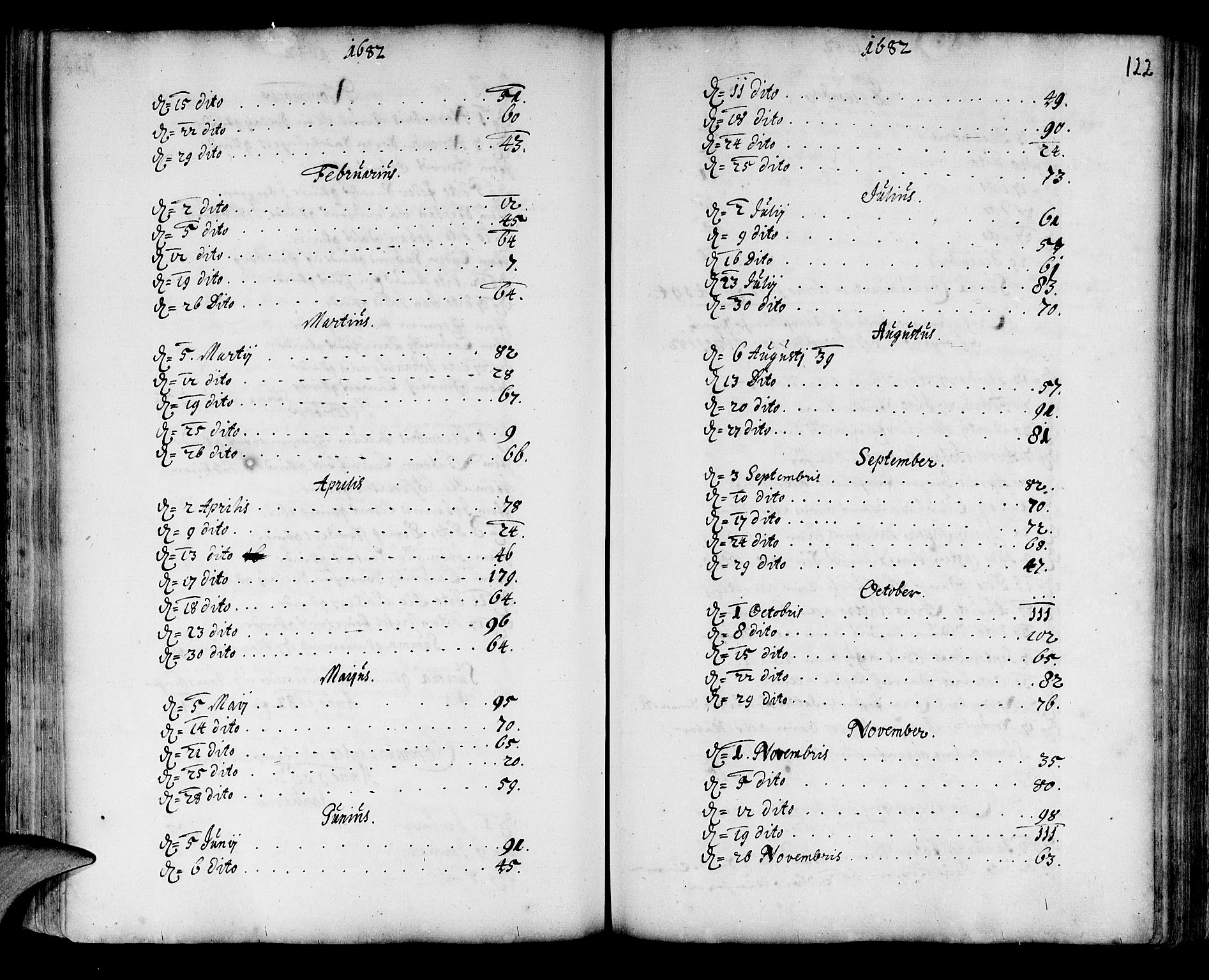 Korskirken sokneprestembete, AV/SAB-A-76101/H/Haa/L0001: Parish register (official) no. A 1, 1674-1688, p. 122