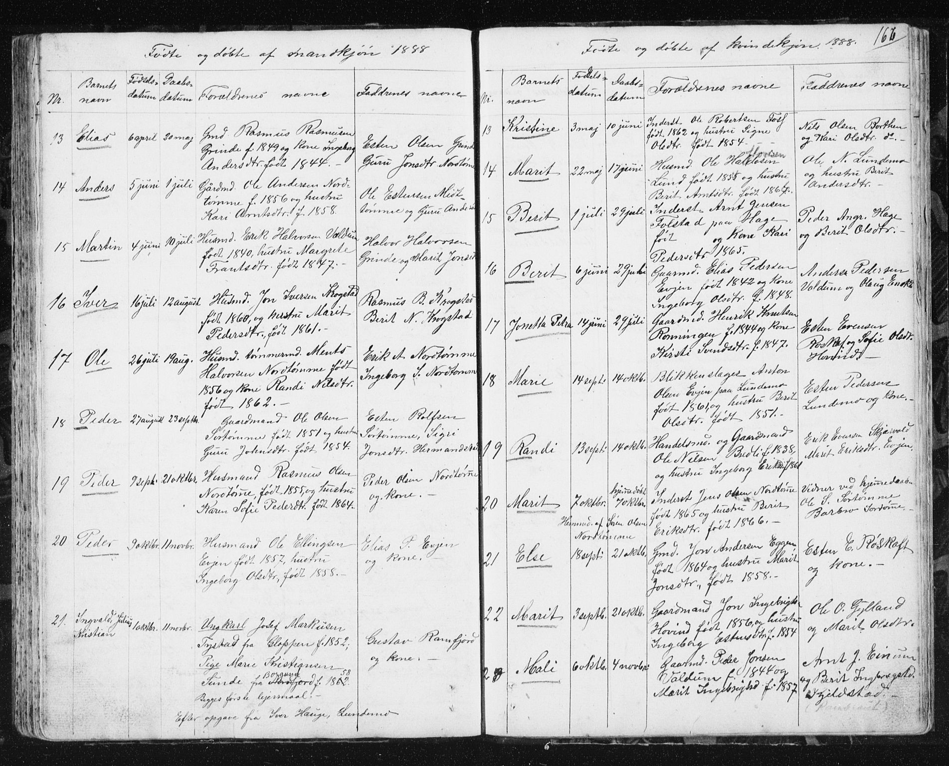 Ministerialprotokoller, klokkerbøker og fødselsregistre - Sør-Trøndelag, SAT/A-1456/692/L1110: Parish register (copy) no. 692C05, 1849-1889, p. 166