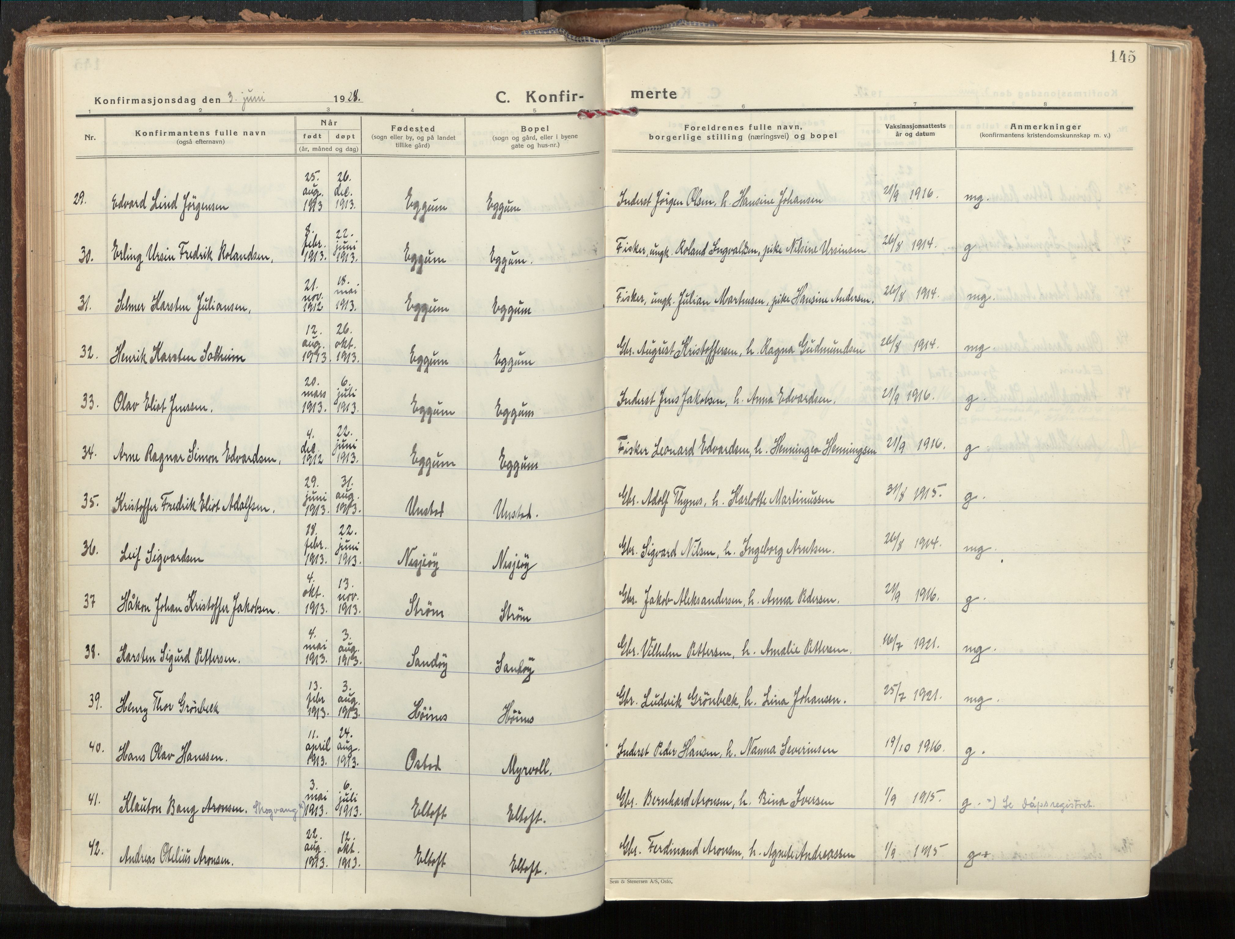 Ministerialprotokoller, klokkerbøker og fødselsregistre - Nordland, AV/SAT-A-1459/880/L1137: Parish register (official) no. 880A11, 1927-1944, p. 145