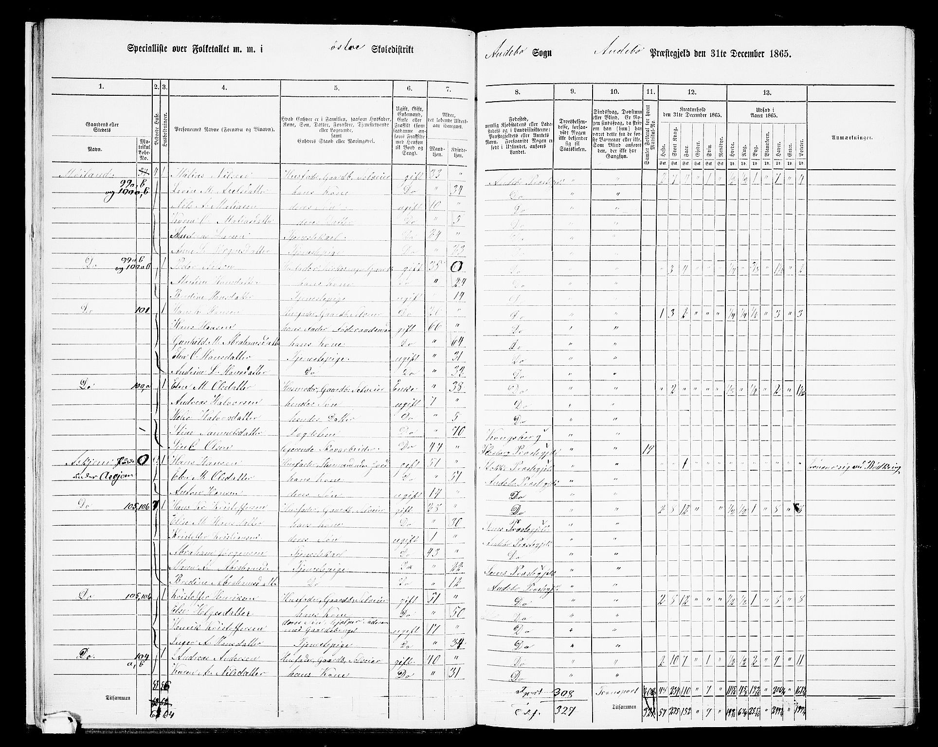 RA, 1865 census for Andebu, 1865, p. 20