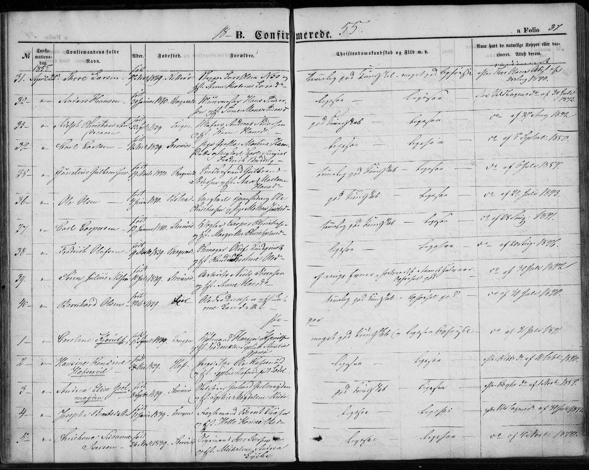 Strømsø kirkebøker, AV/SAKO-A-246/F/Fa/L0017: Parish register (official) no. I 17, 1848-1865, p. 37