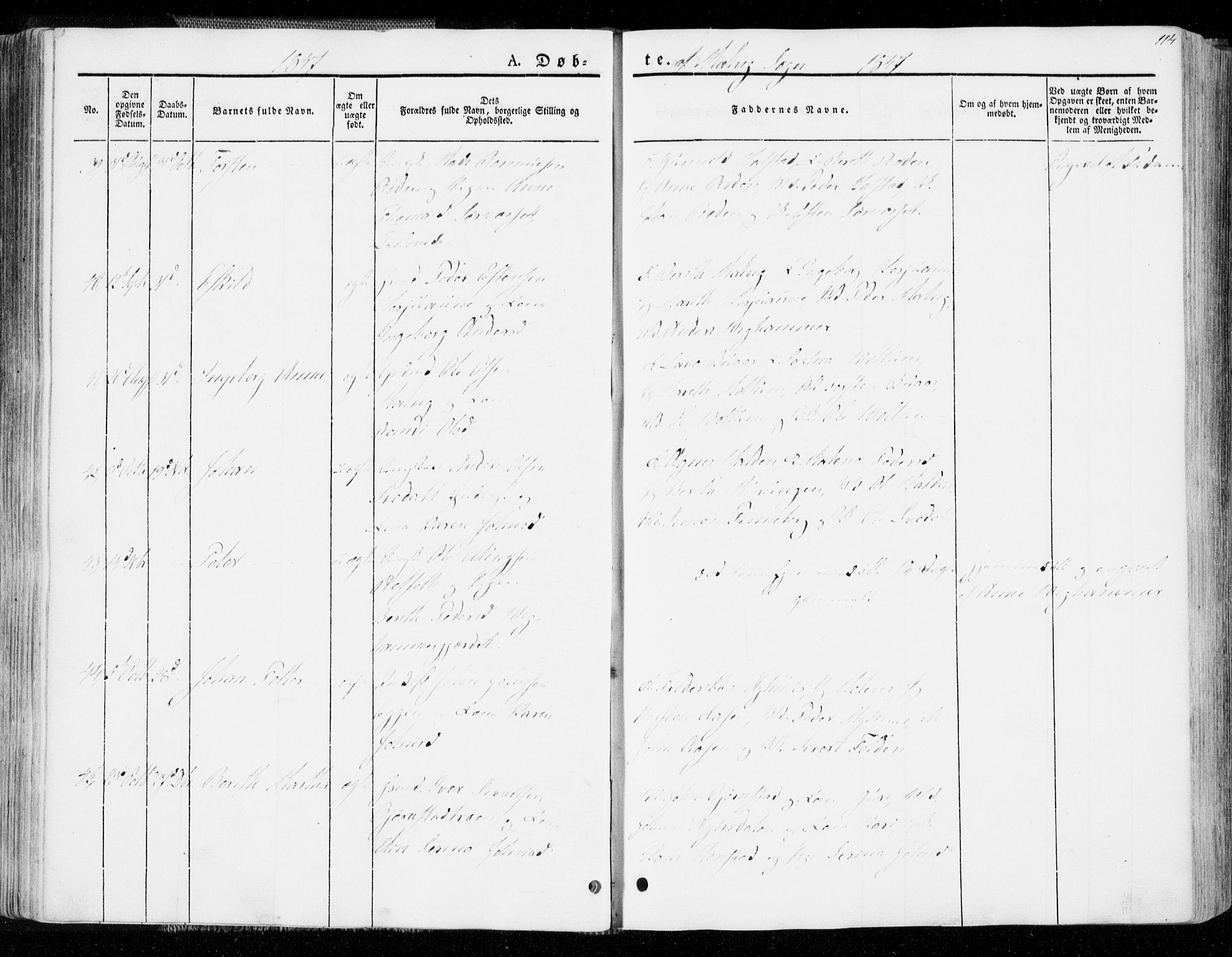 Ministerialprotokoller, klokkerbøker og fødselsregistre - Sør-Trøndelag, AV/SAT-A-1456/606/L0290: Parish register (official) no. 606A05, 1841-1847, p. 114