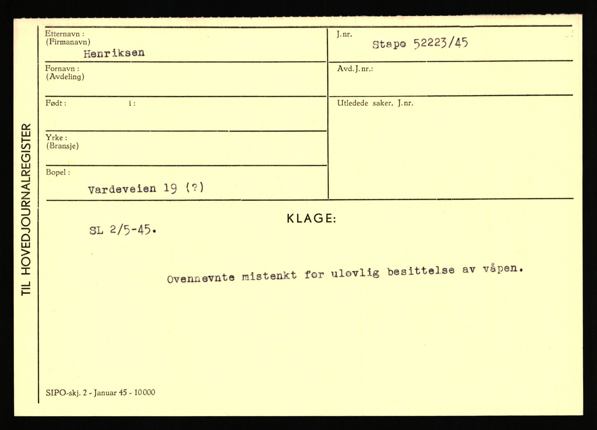 Statspolitiet - Hovedkontoret / Osloavdelingen, AV/RA-S-1329/C/Ca/L0006: Hanche - Hokstvedt, 1943-1945, p. 3607