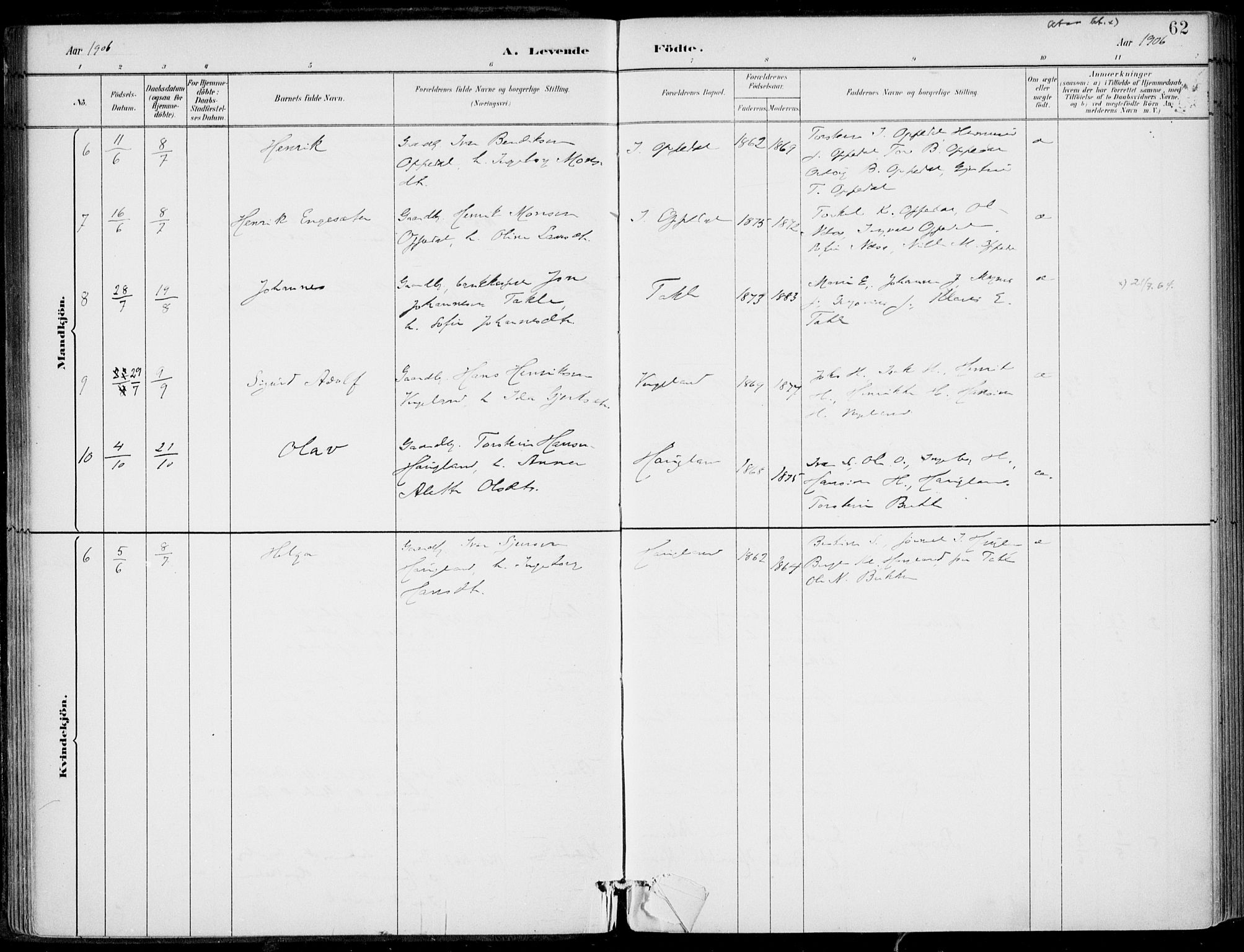 Gulen sokneprestembete, SAB/A-80201/H/Haa/Haac/L0002: Parish register (official) no. C  2, 1882-1914, p. 62