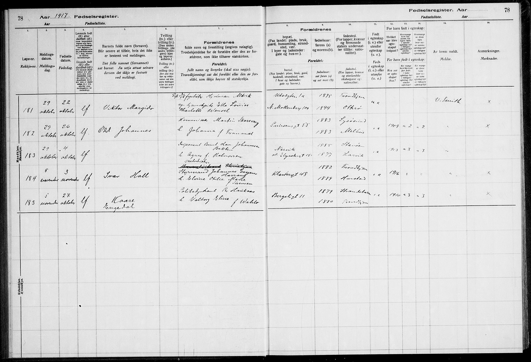 Ministerialprotokoller, klokkerbøker og fødselsregistre - Sør-Trøndelag, AV/SAT-A-1456/600/L0002: Birth register no. 600.II.4.1, 1916-1920, p. 78