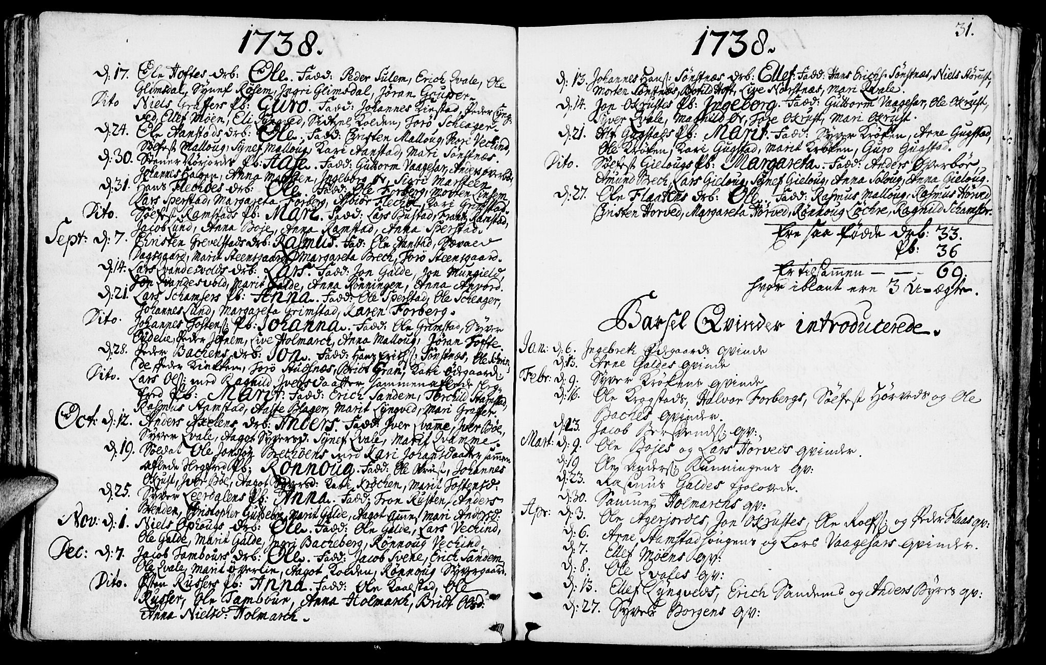 Lom prestekontor, SAH/PREST-070/K/L0001: Parish register (official) no. 1, 1733-1748, p. 31