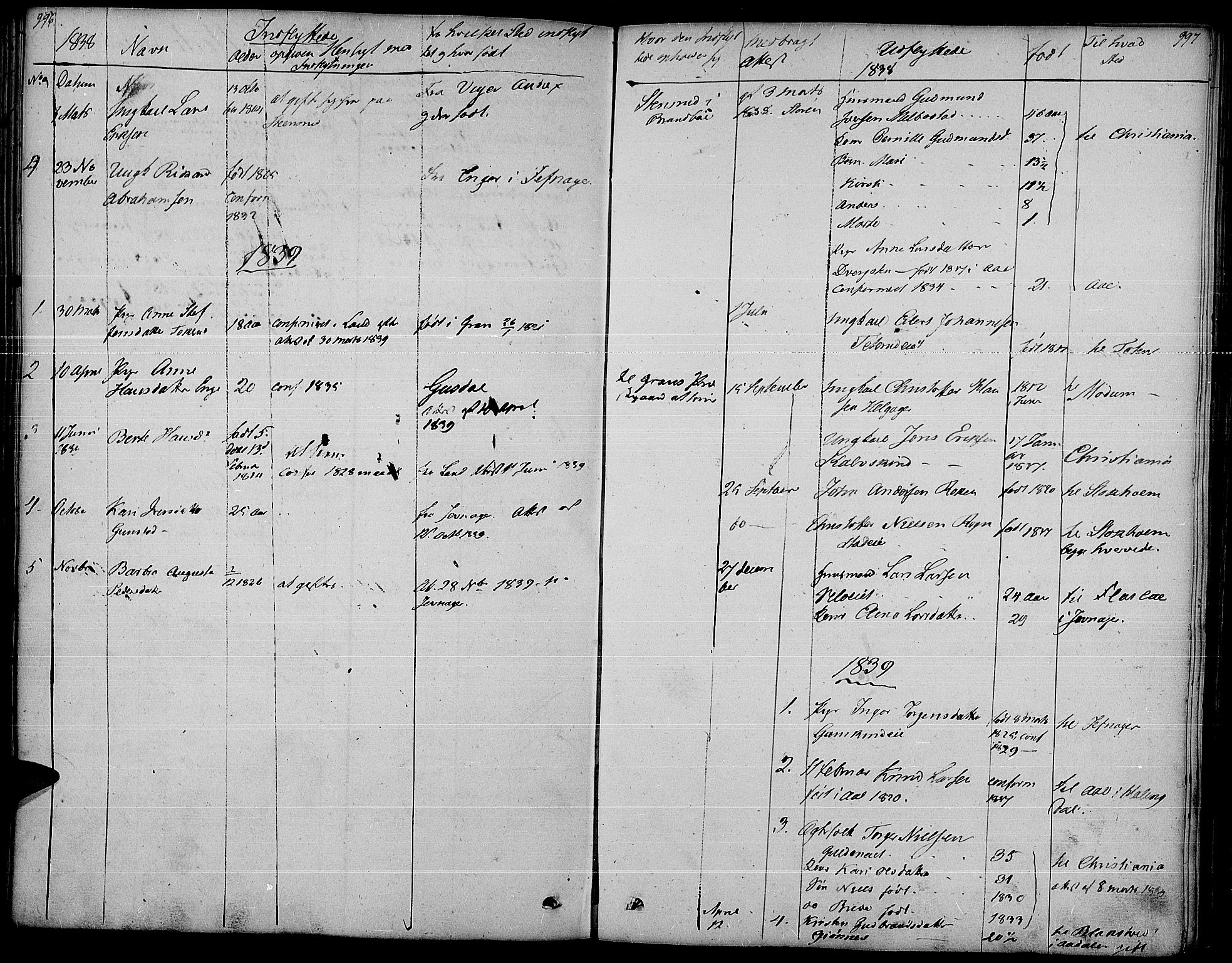 Gran prestekontor, SAH/PREST-112/H/Ha/Haa/L0010: Parish register (official) no. 10, 1824-1842, p. 996-997