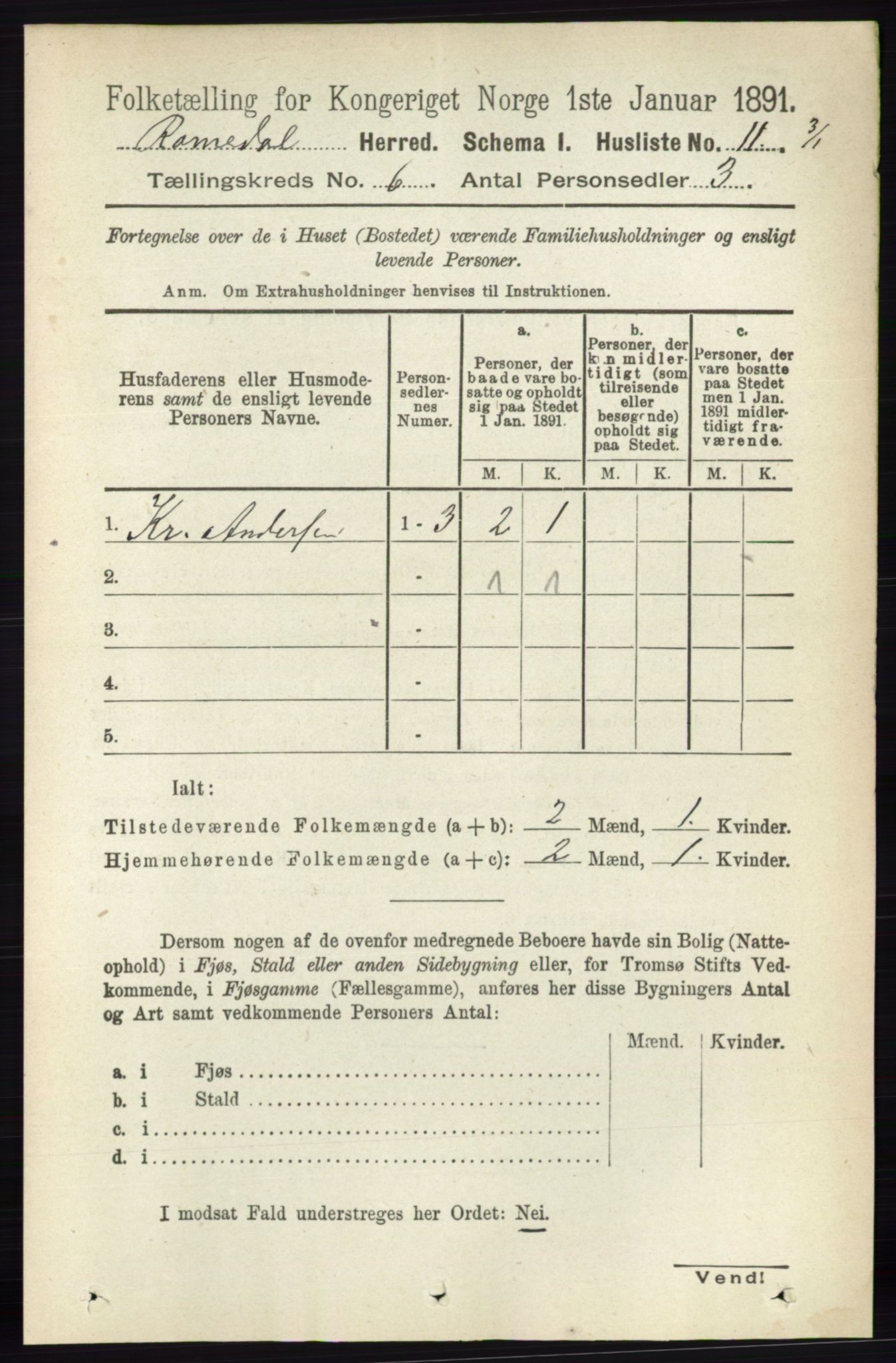 RA, 1891 census for 0416 Romedal, 1891, p. 2870