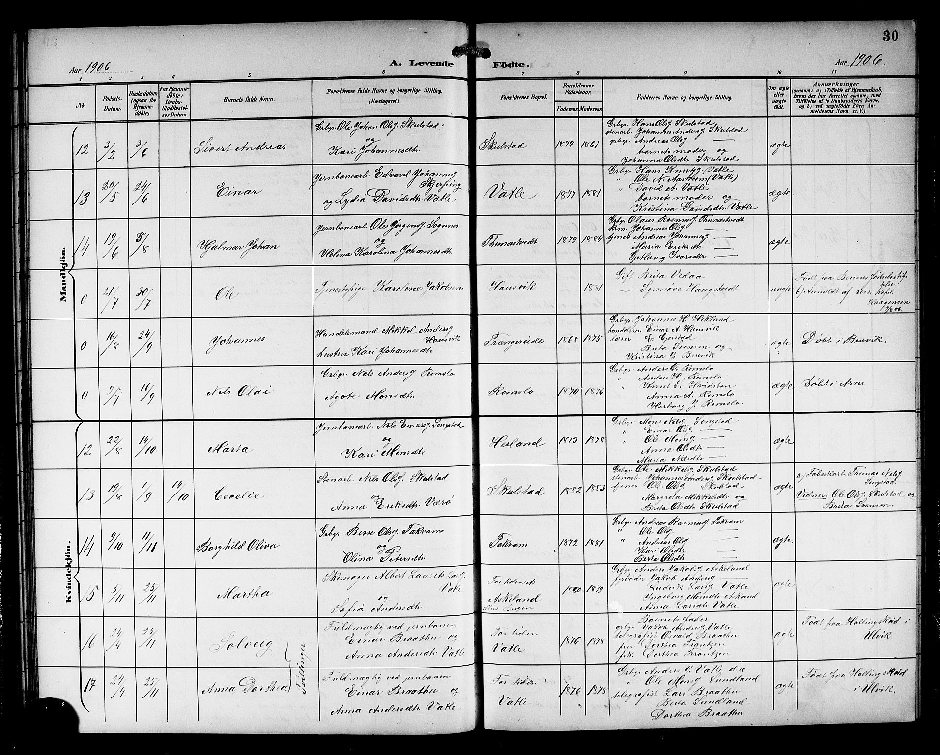 Haus sokneprestembete, SAB/A-75601/H/Hab: Parish register (copy) no. B 4, 1900-1921, p. 30
