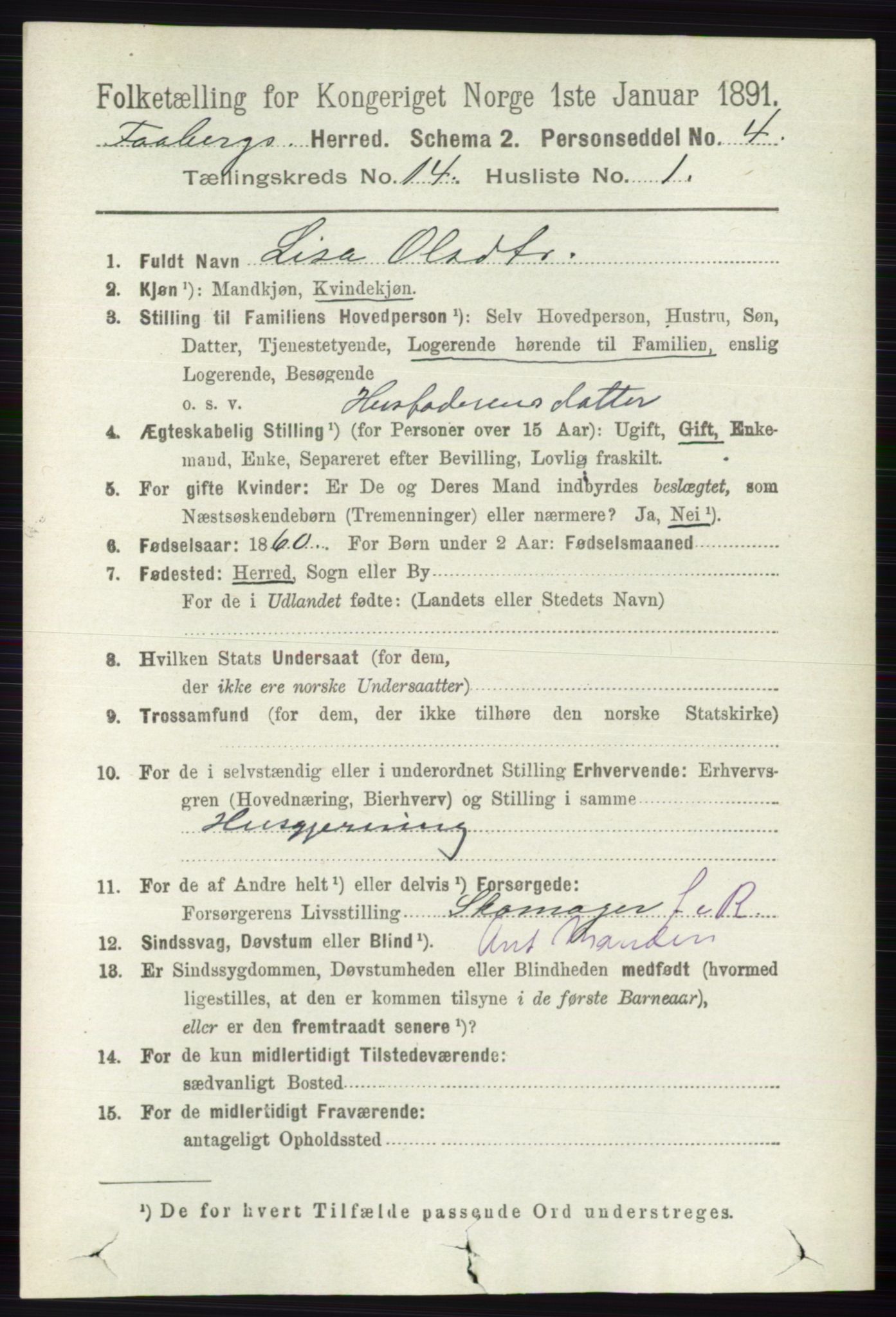 RA, 1891 census for 0524 Fåberg, 1891, p. 5613