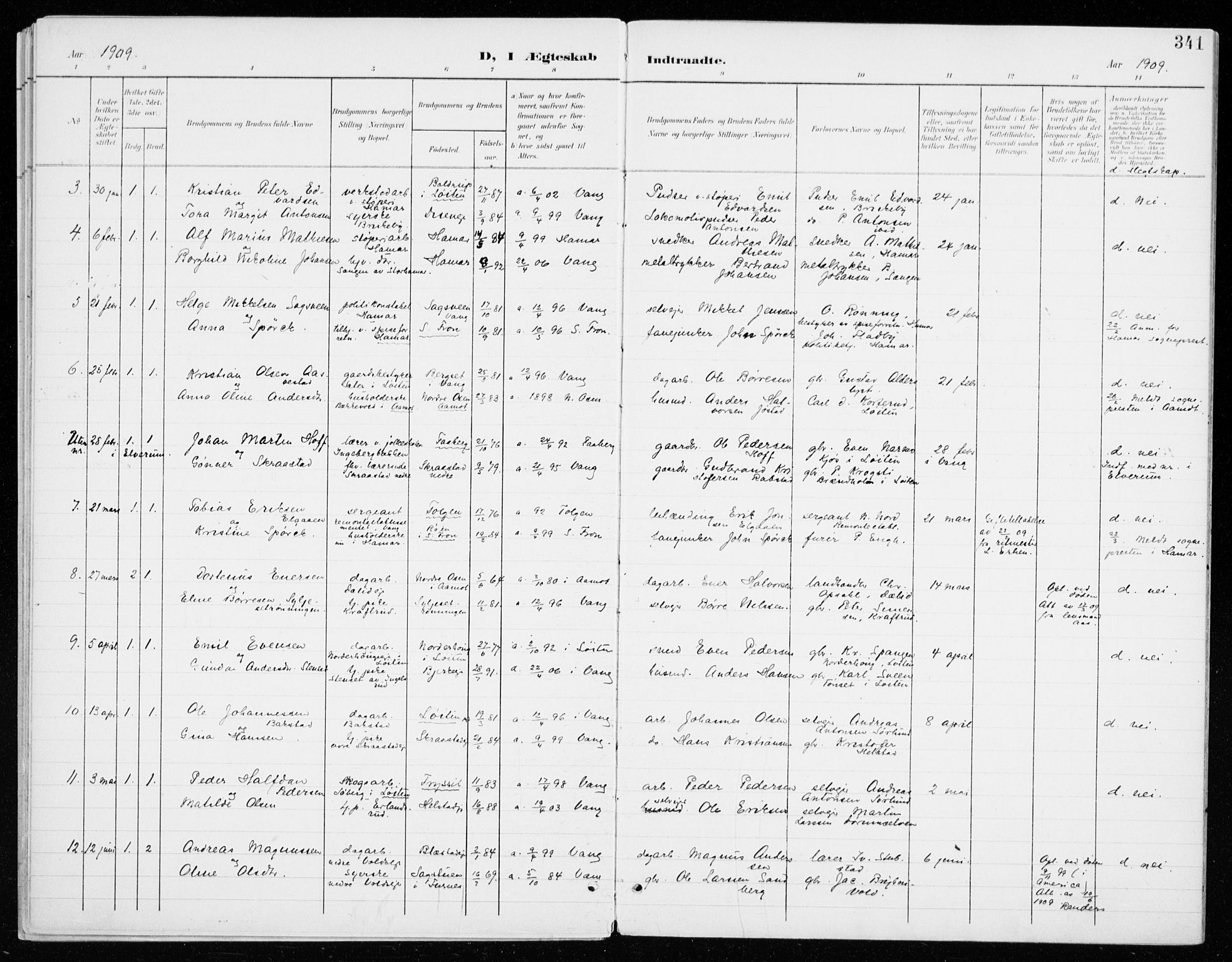 Vang prestekontor, Hedmark, SAH/PREST-008/H/Ha/Haa/L0021: Parish register (official) no. 21, 1902-1917, p. 341