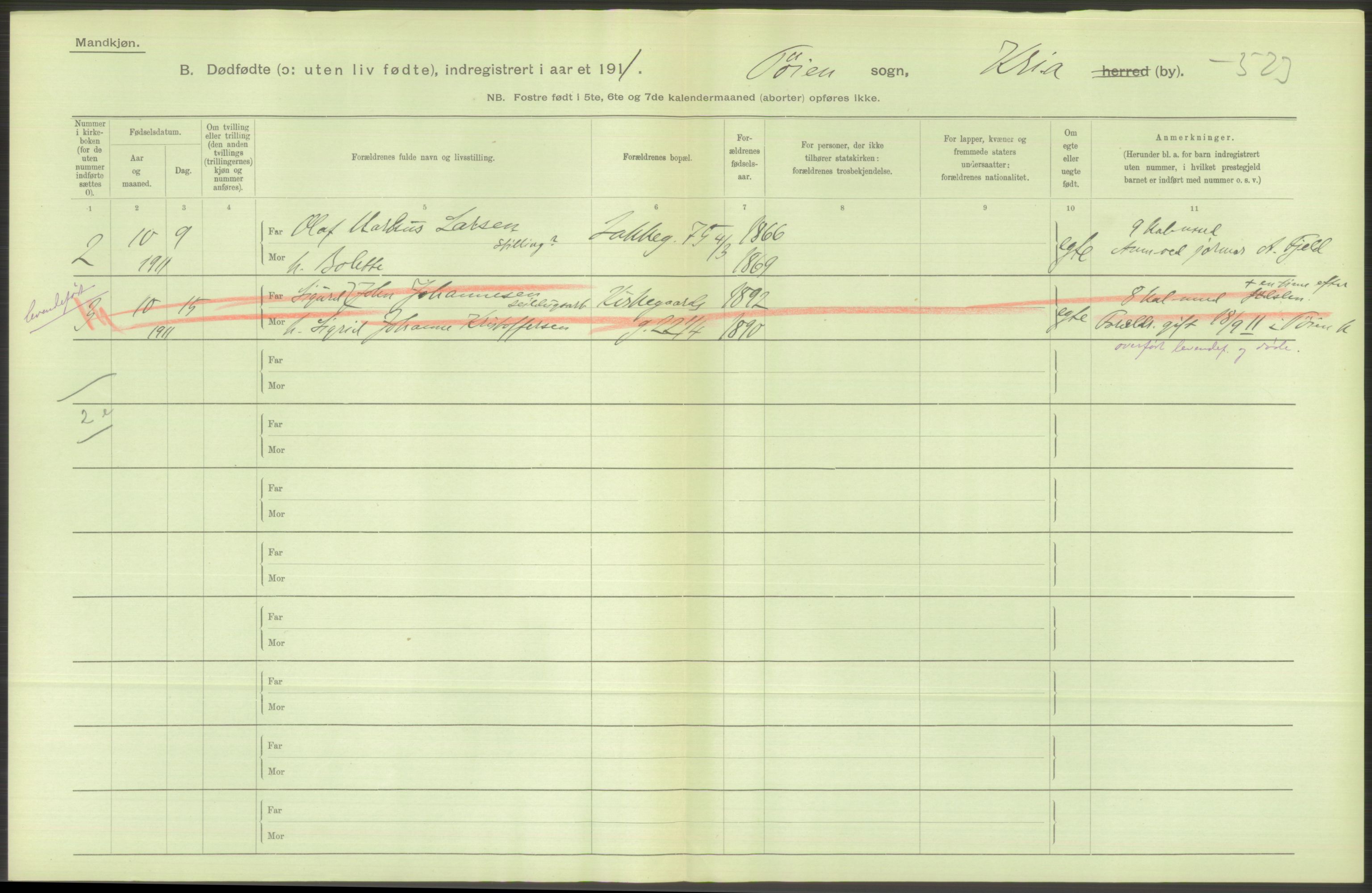 Statistisk sentralbyrå, Sosiodemografiske emner, Befolkning, AV/RA-S-2228/D/Df/Dfb/Dfba/L0010: Kristiania: Døde kvinner samt dødfødte., 1911, p. 46