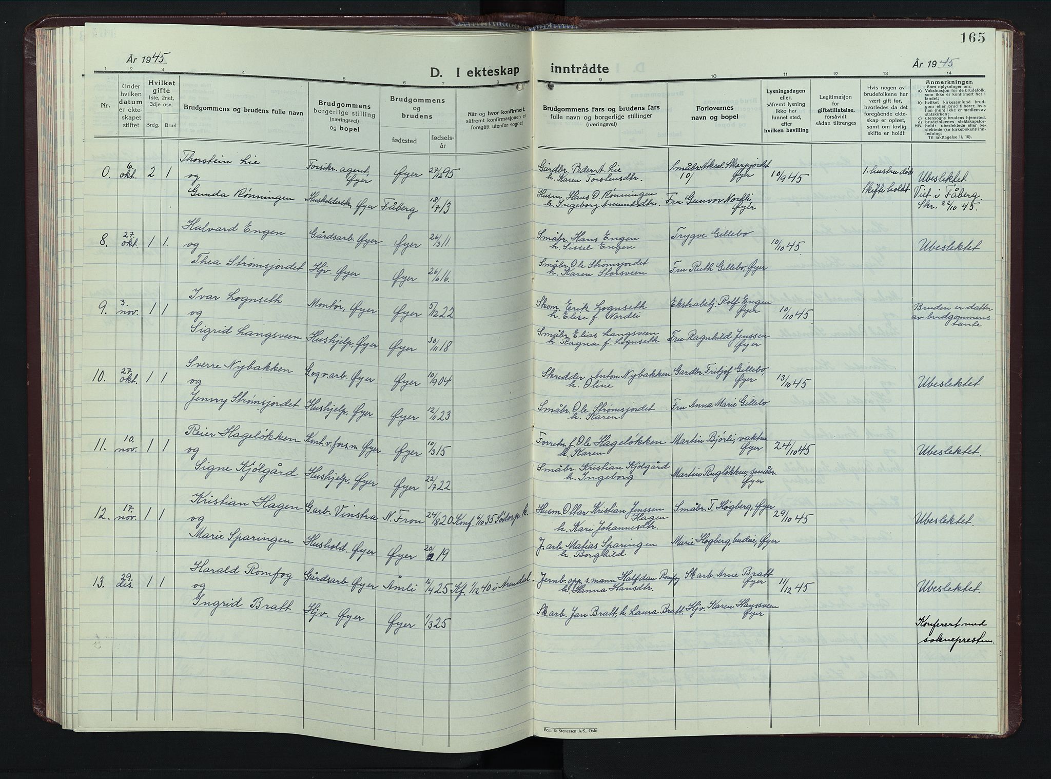 Øyer prestekontor, SAH/PREST-084/H/Ha/Hab/L0008: Parish register (copy) no. 8, 1929-1947, p. 165