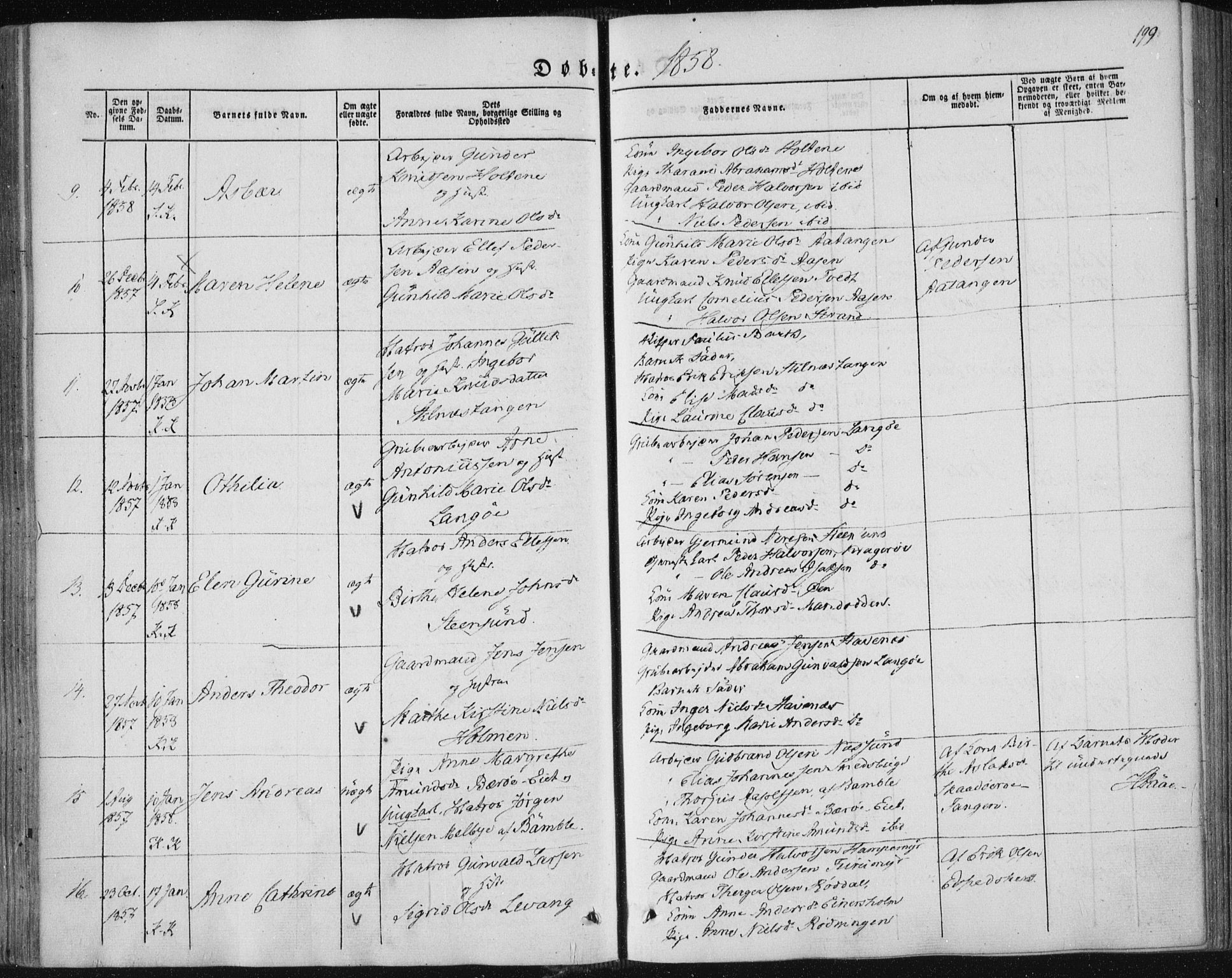 Sannidal kirkebøker, AV/SAKO-A-296/F/Fa/L0008: Parish register (official) no. 8, 1847-1862, p. 199