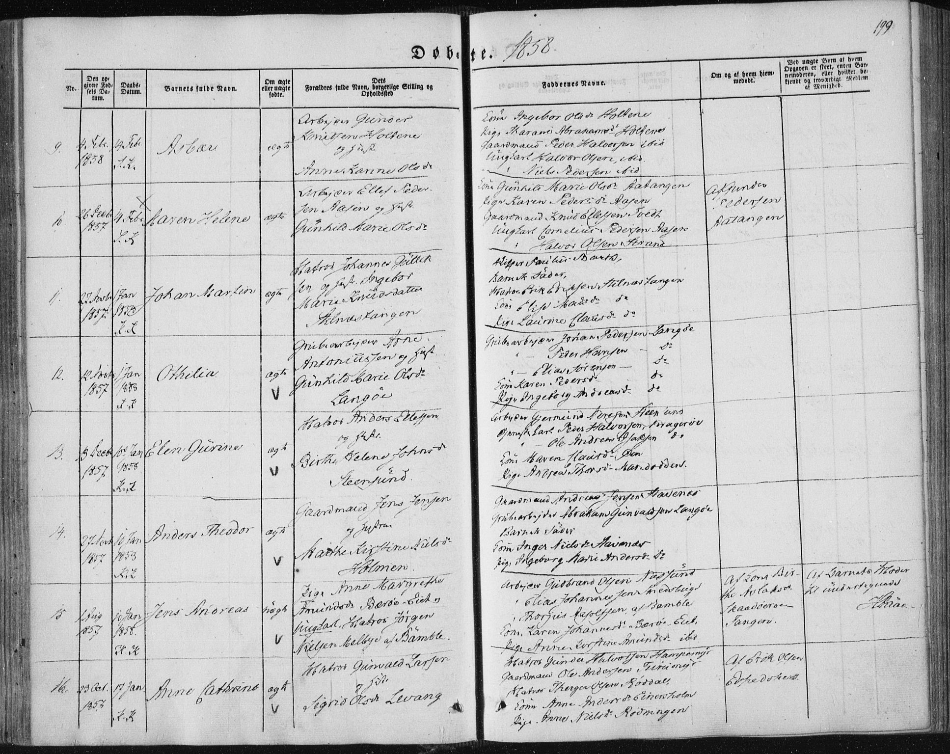 Sannidal kirkebøker, SAKO/A-296/F/Fa/L0008: Parish register (official) no. 8, 1847-1862, p. 199