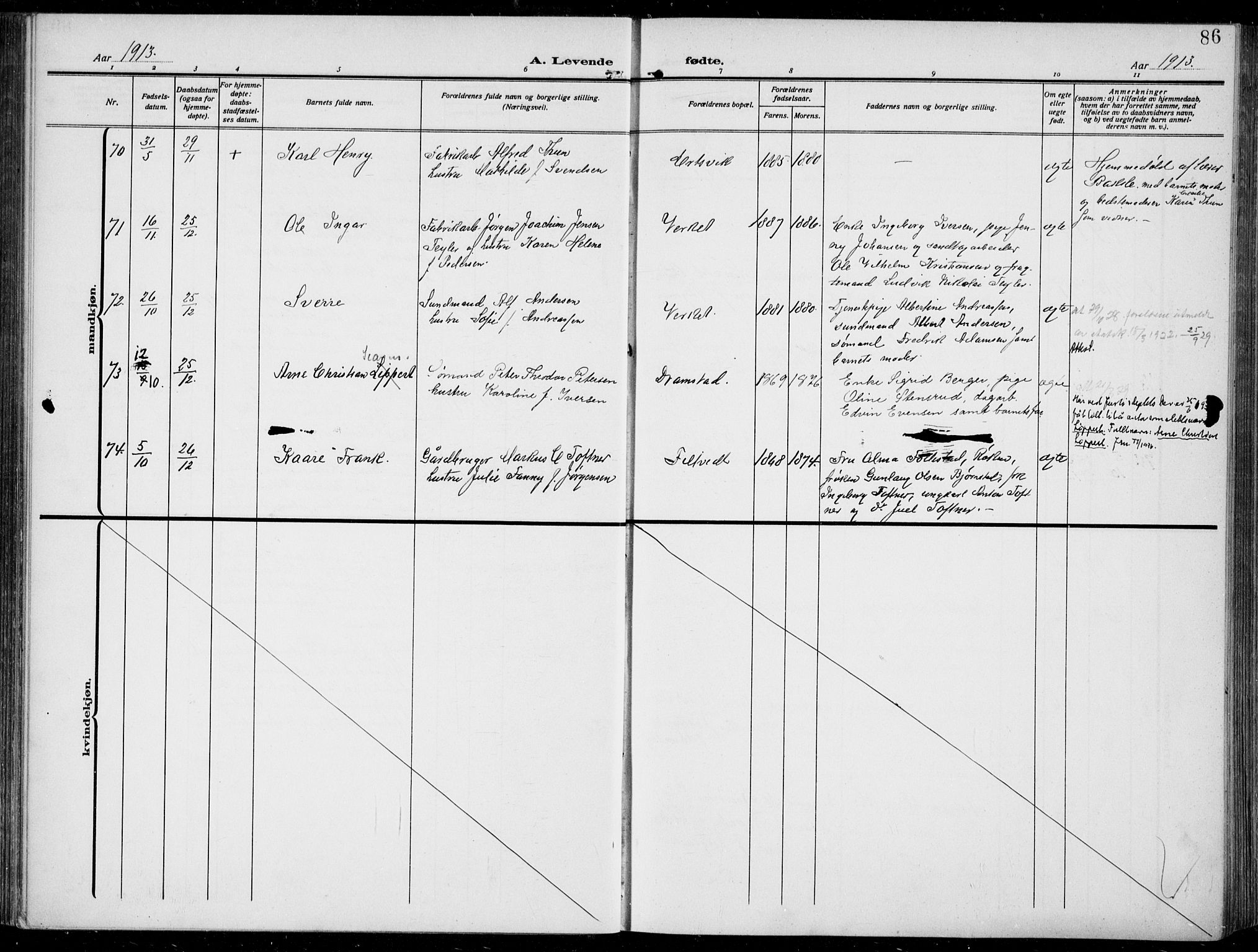 Hurum kirkebøker, AV/SAKO-A-229/F/Fa/L0016: Parish register (official) no. 16, 1899-1918, p. 86