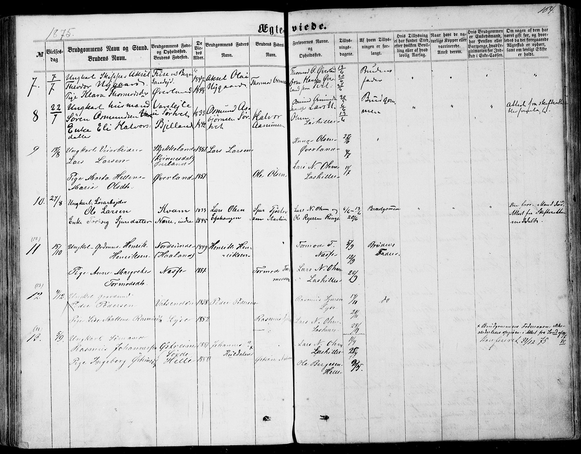 Nedstrand sokneprestkontor, AV/SAST-A-101841/01/IV: Parish register (official) no. A 9, 1861-1876, p. 164