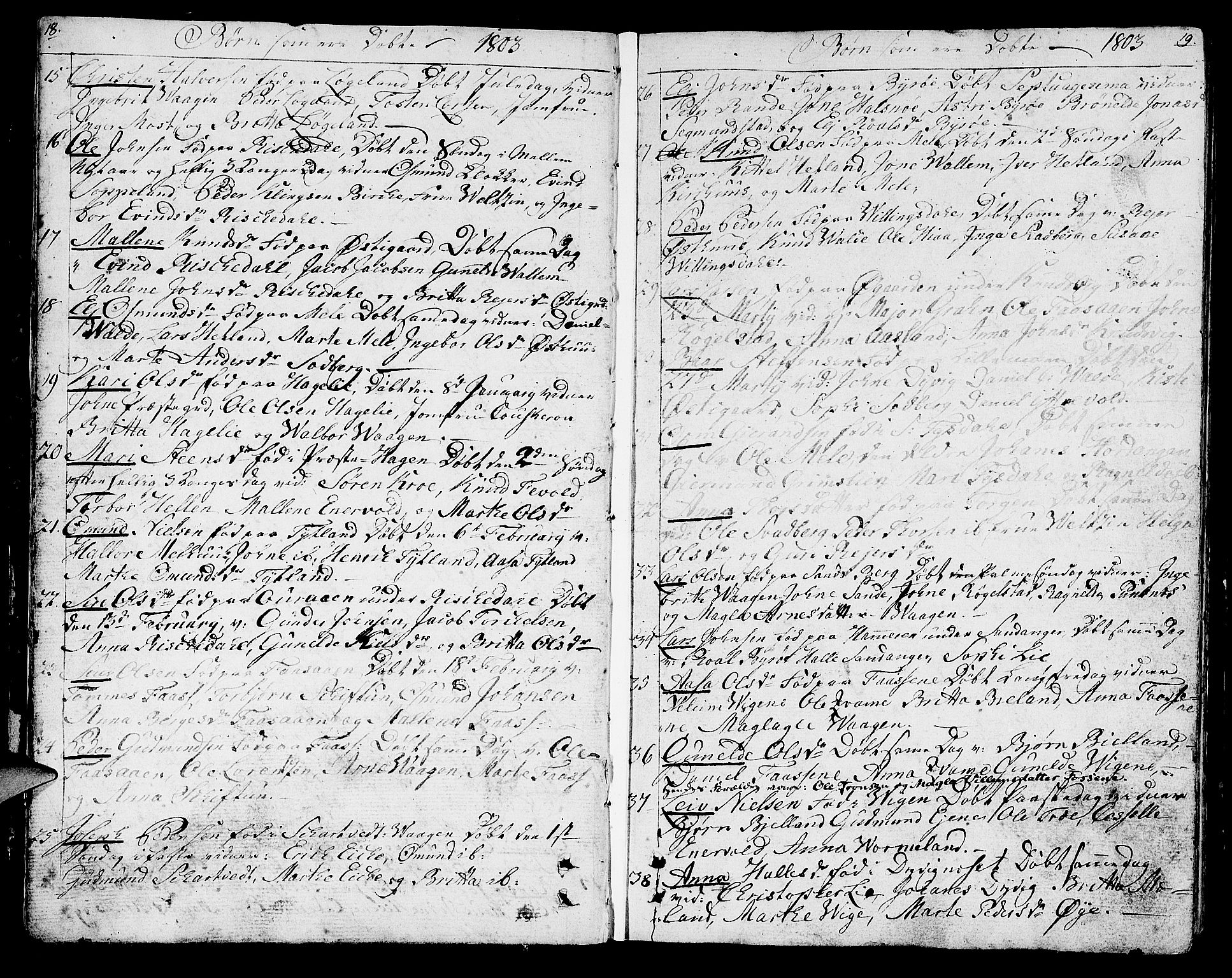 Hjelmeland sokneprestkontor, AV/SAST-A-101843/01/IV/L0002: Parish register (official) no. A 2, 1799-1816, p. 18-19