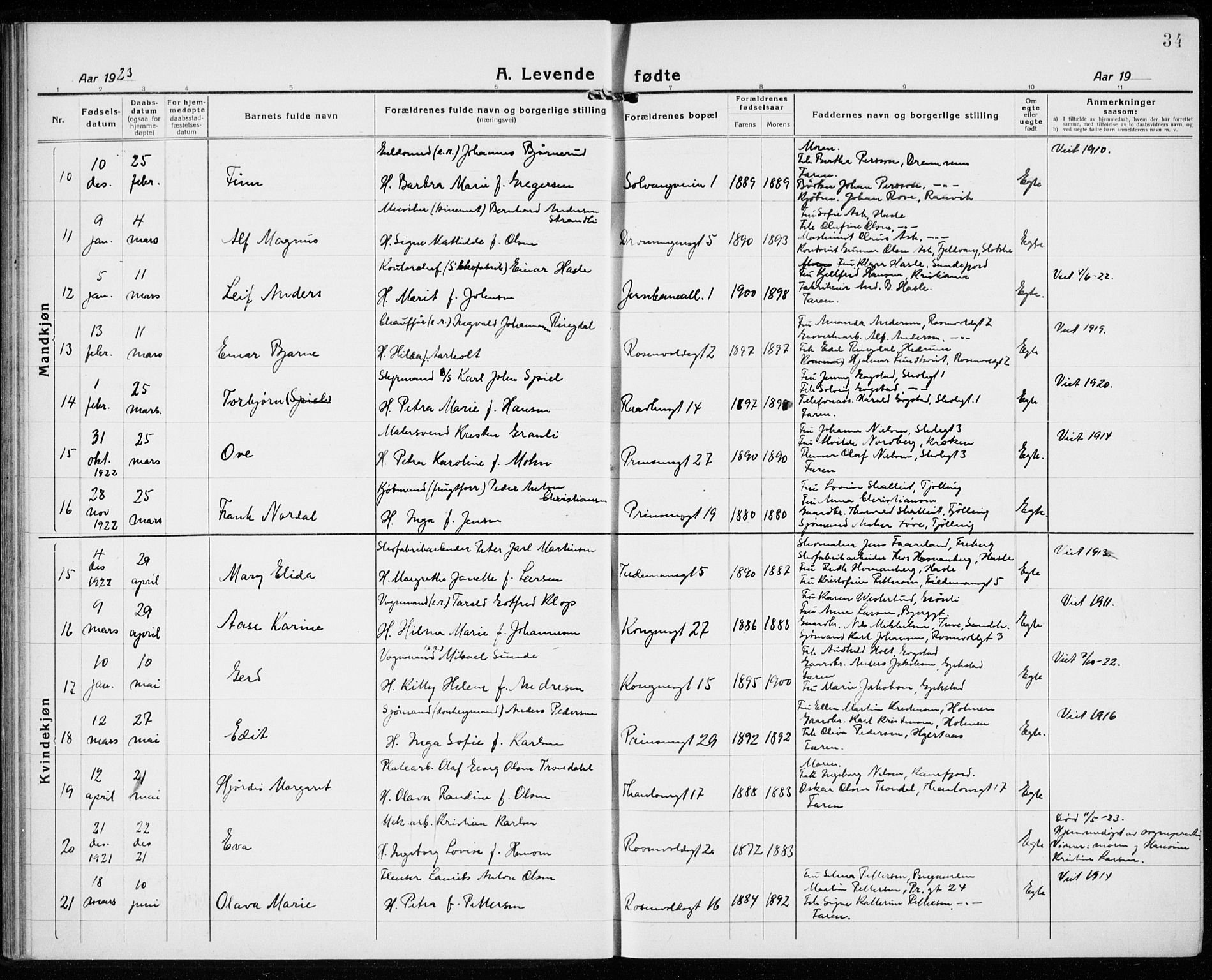 Sandefjord kirkebøker, AV/SAKO-A-315/G/Ga/L0004: Parish register (copy) no. 4, 1920-1931, p. 34