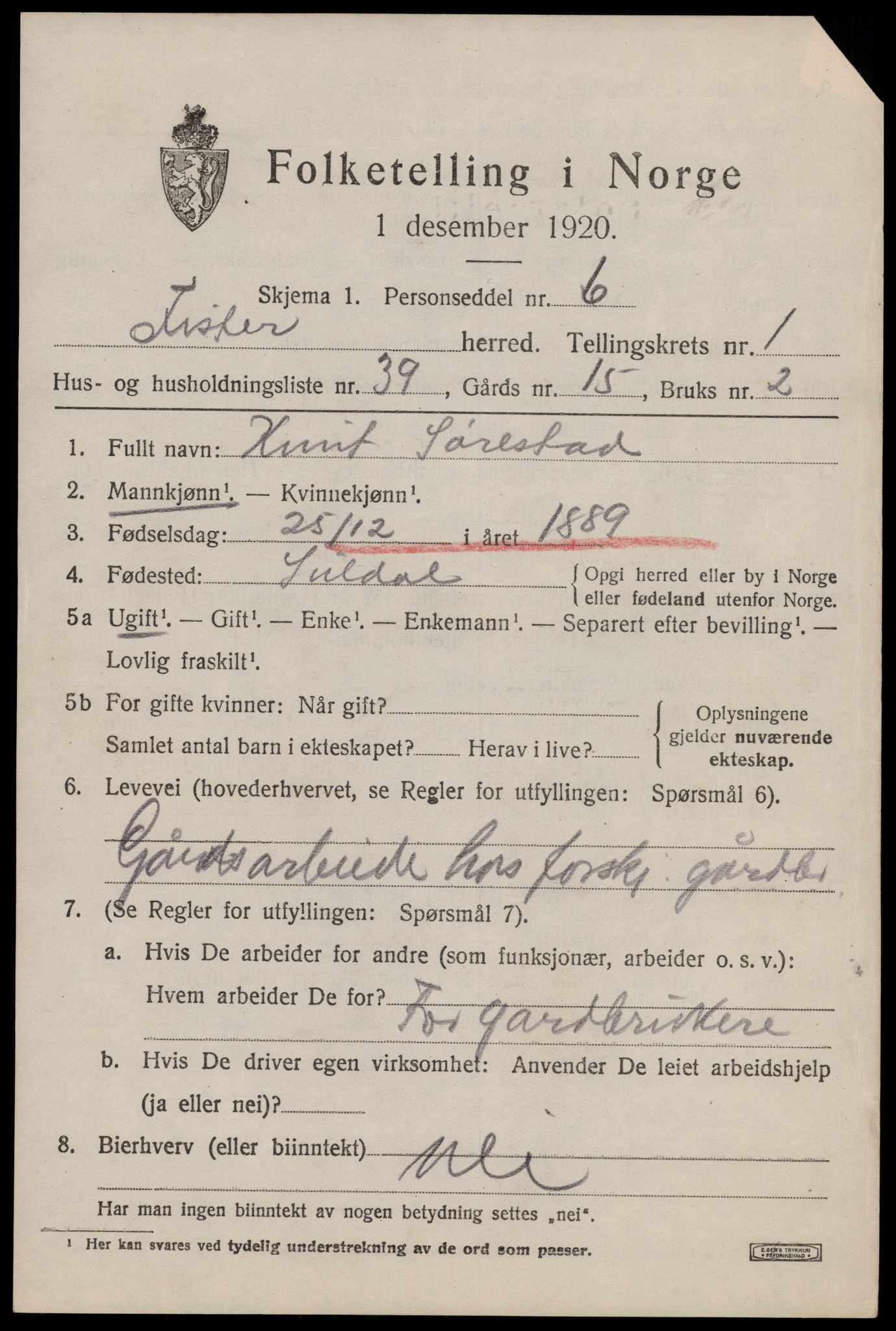 SAST, 1920 census for Fister, 1920, p. 697