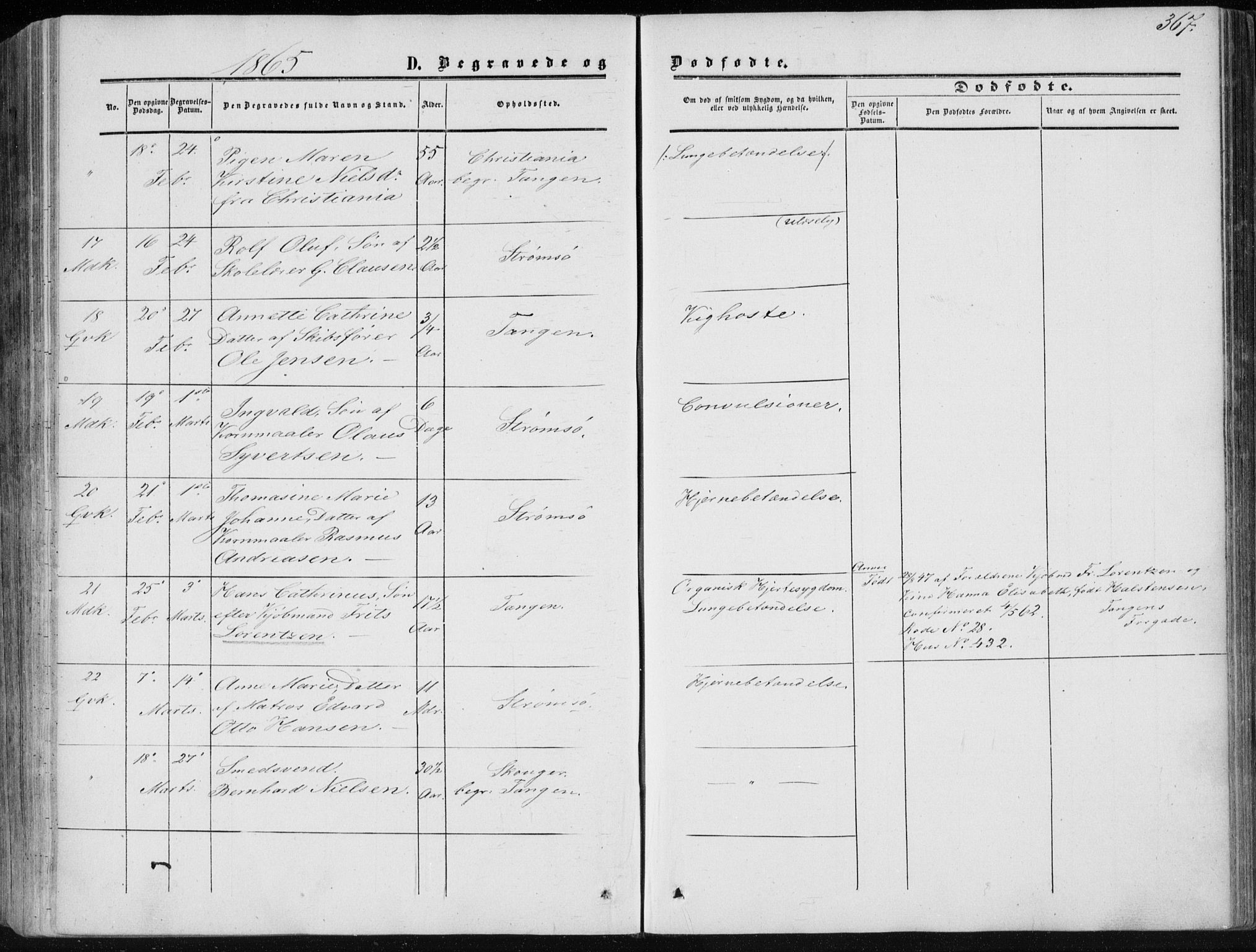 Strømsø kirkebøker, AV/SAKO-A-246/F/Fa/L0015: Parish register (official) no. I 15, 1859-1868, p. 367