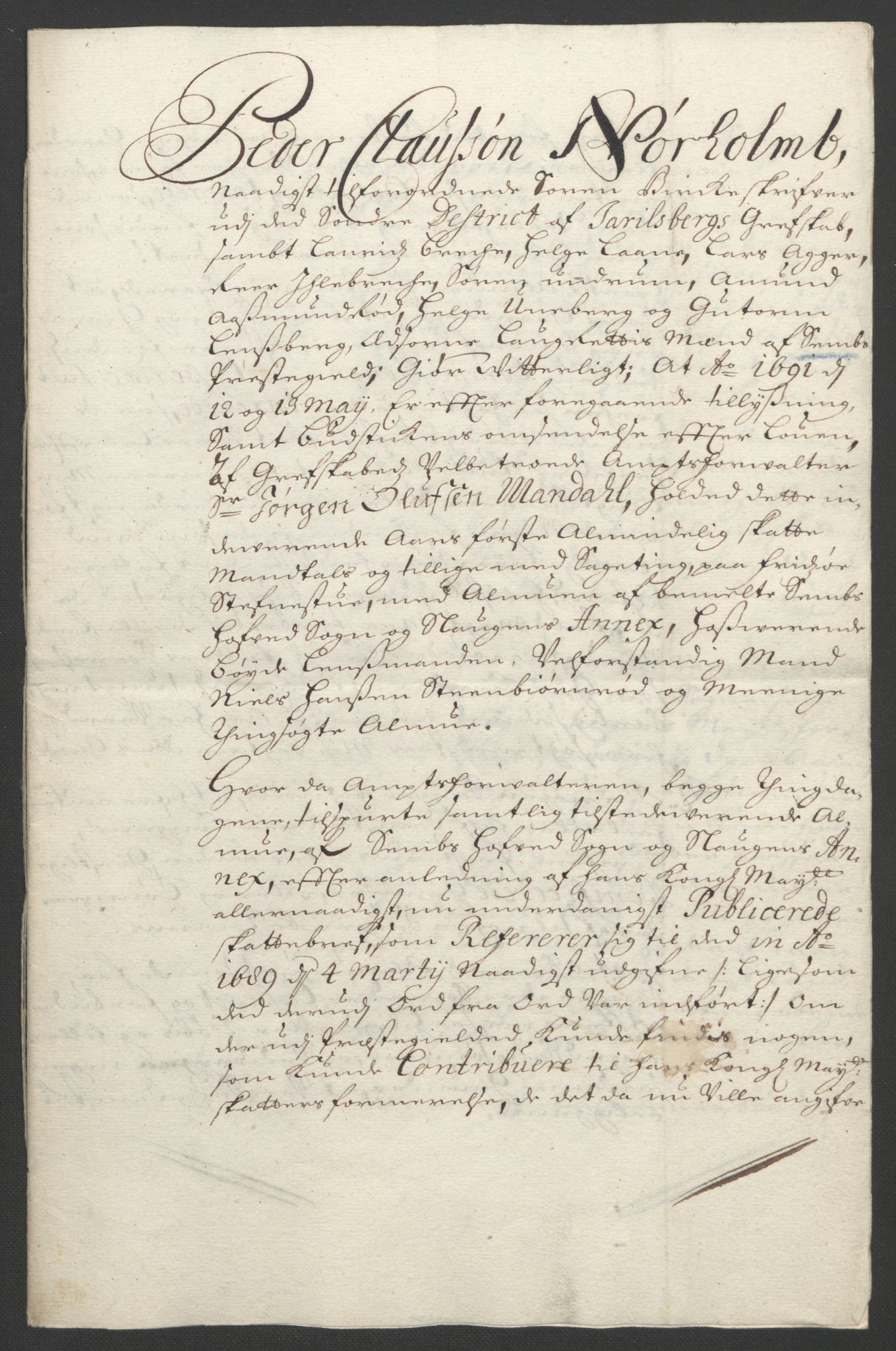 Rentekammeret inntil 1814, Reviderte regnskaper, Fogderegnskap, RA/EA-4092/R32/L1864: Fogderegnskap Jarlsberg grevskap, 1691, p. 412