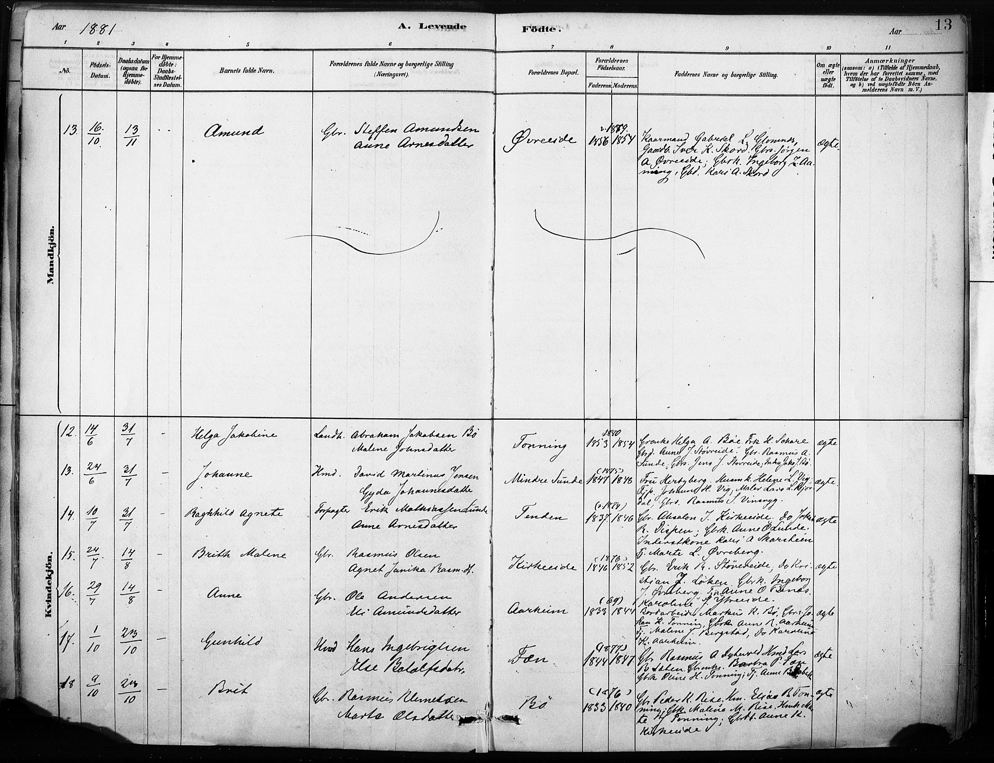 Stryn Sokneprestembete, AV/SAB-A-82501: Parish register (official) no. B 1, 1878-1907, p. 13