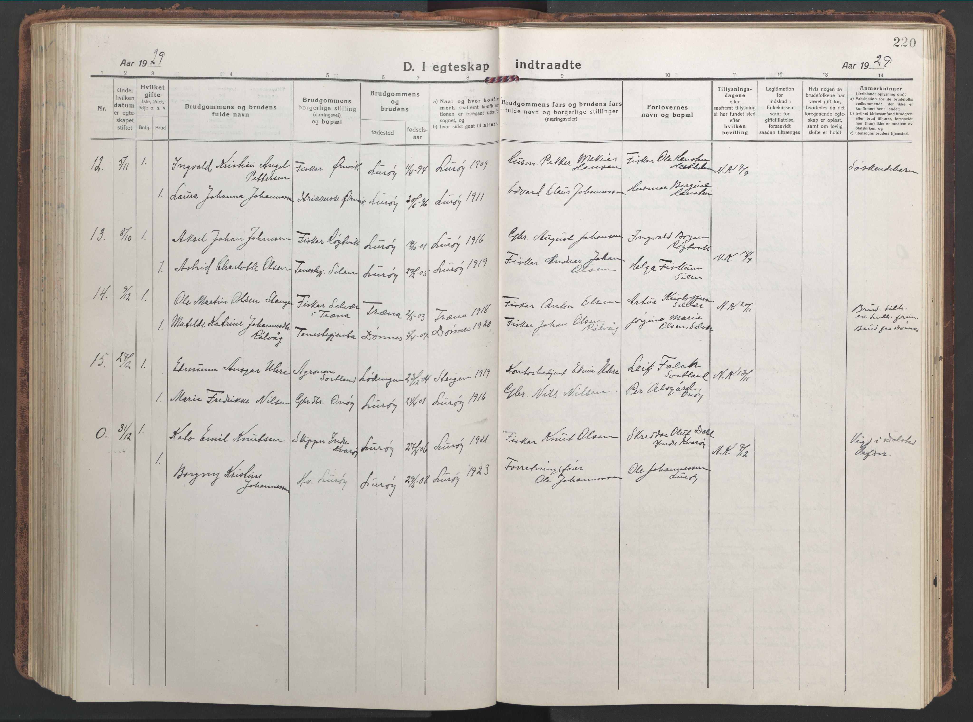 Ministerialprotokoller, klokkerbøker og fødselsregistre - Nordland, AV/SAT-A-1459/839/L0574: Parish register (copy) no. 839C04, 1918-1950, p. 220